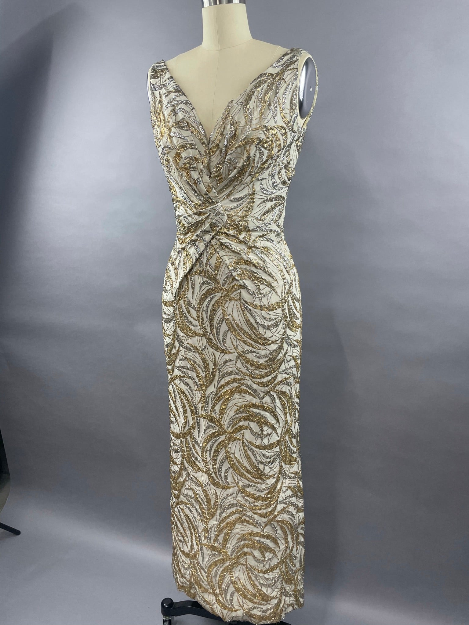 1950s Ceil Chapman Silver and Gold Evening Gown Size M