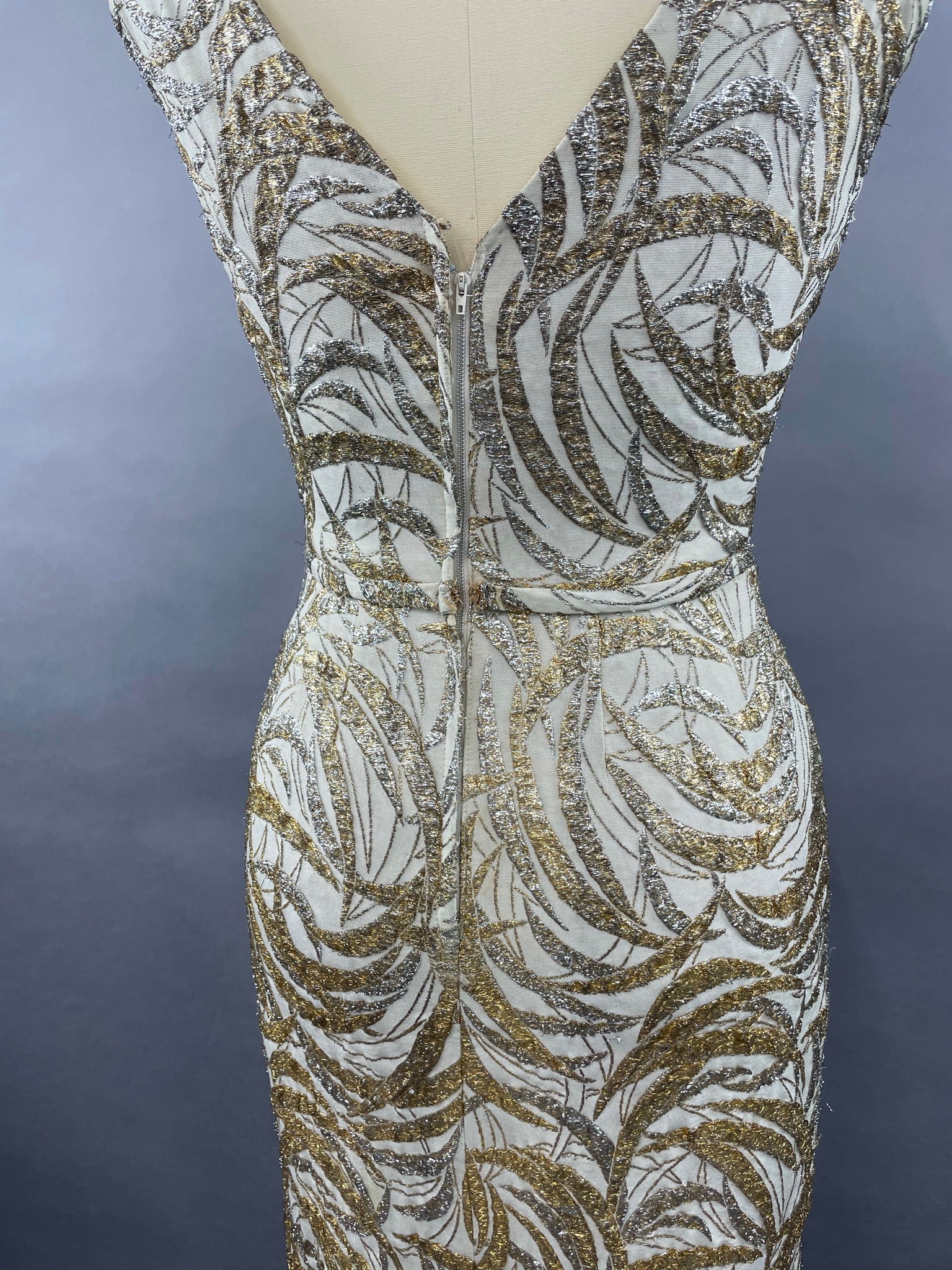 1950s Ceil Chapman Silver and Gold Evening Gown Size M