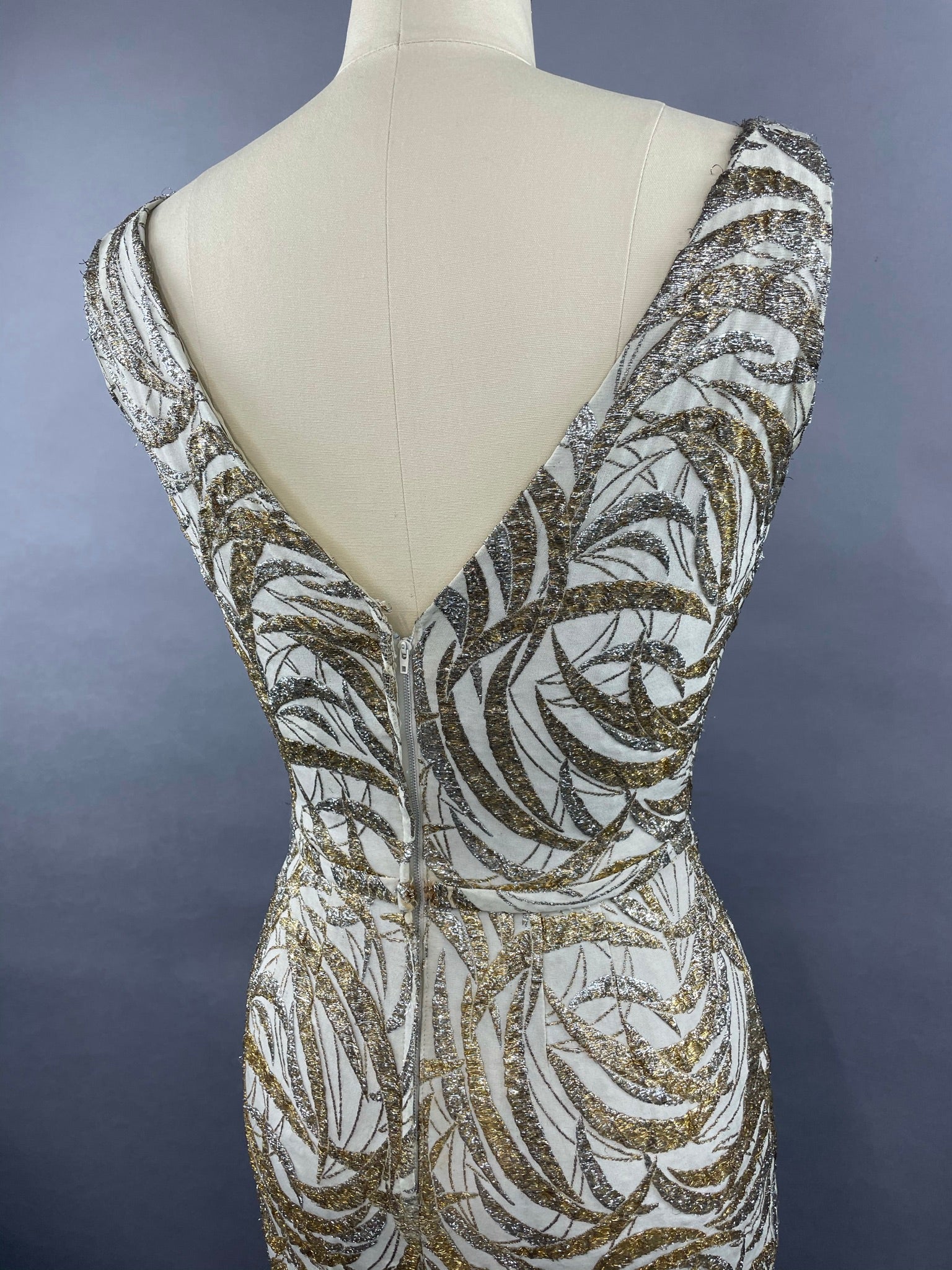 1950s Ceil Chapman Silver and Gold Evening Gown Size M