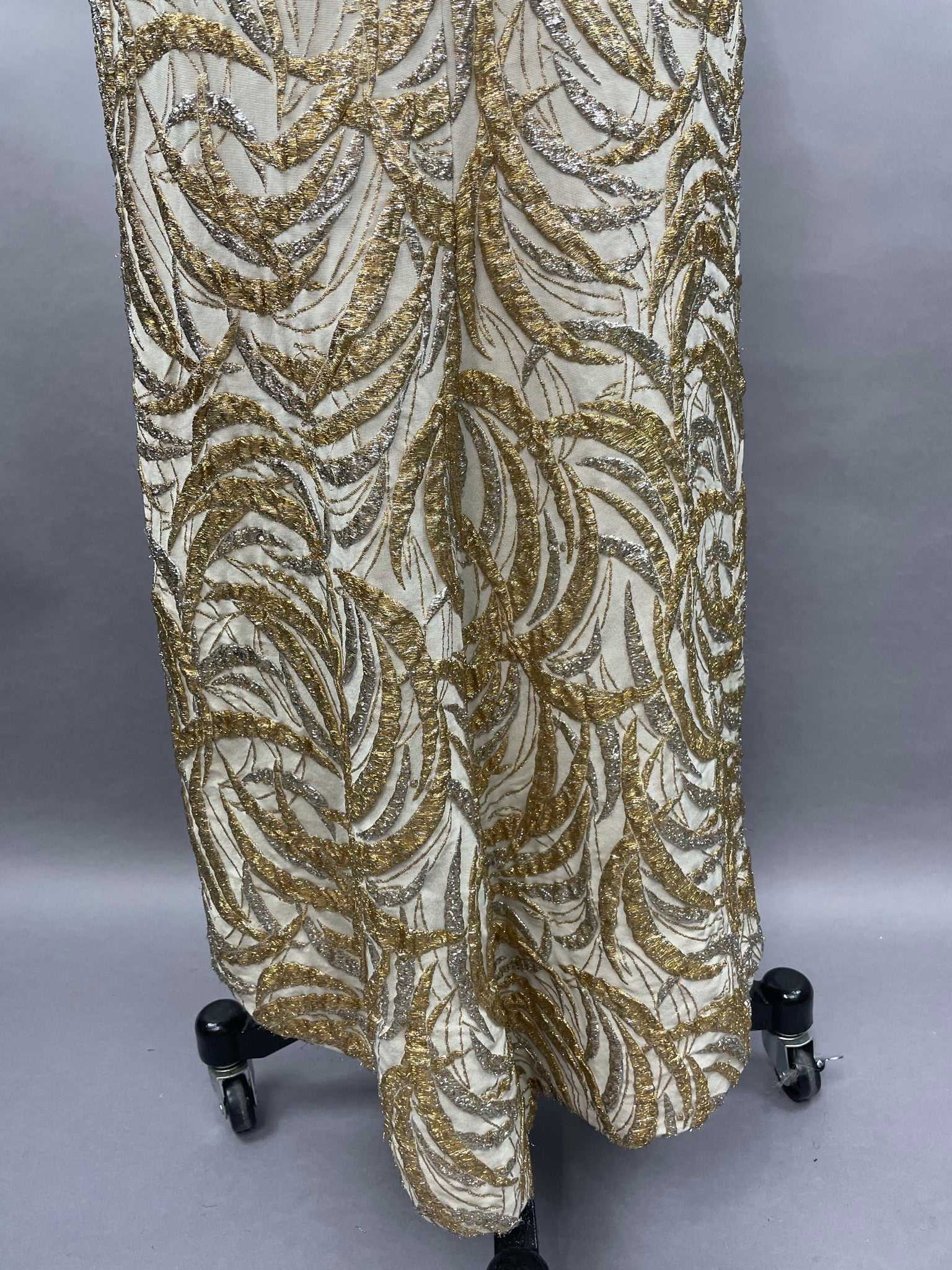 1950s Ceil Chapman Silver and Gold Evening Gown Size M