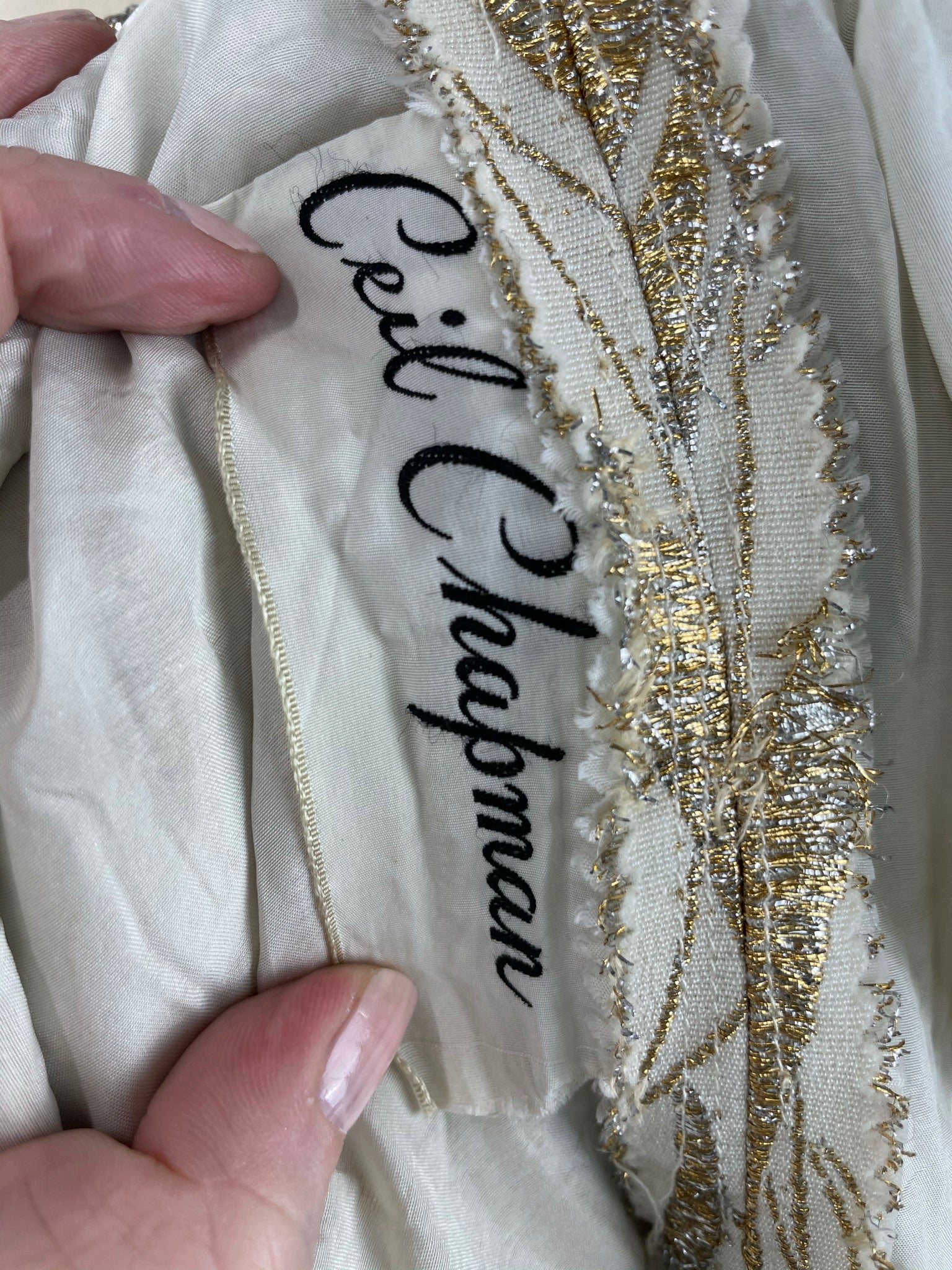 1950s Ceil Chapman Silver and Gold Evening Gown Size M