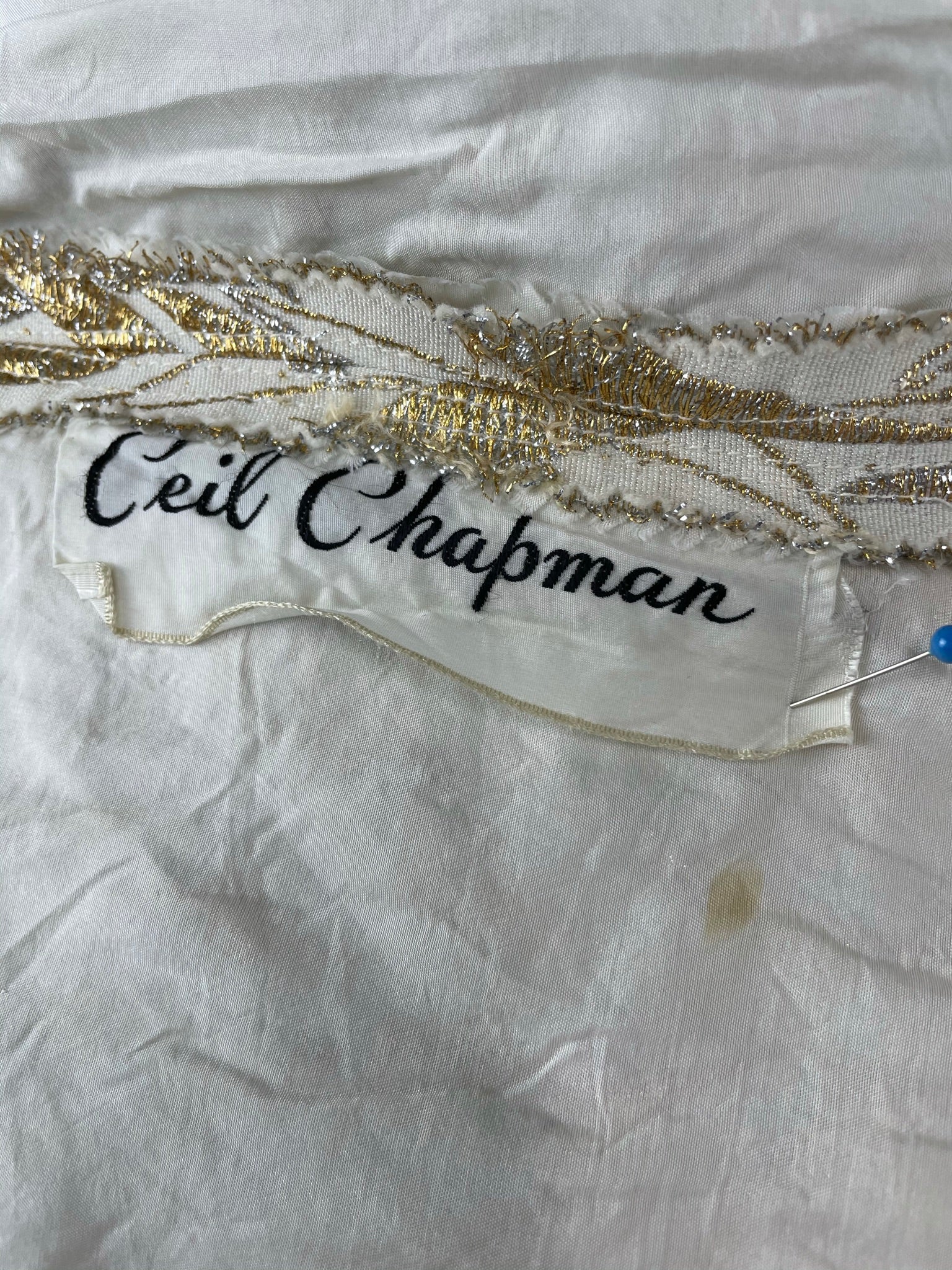 1950s Ceil Chapman Silver and Gold Evening Gown Size M