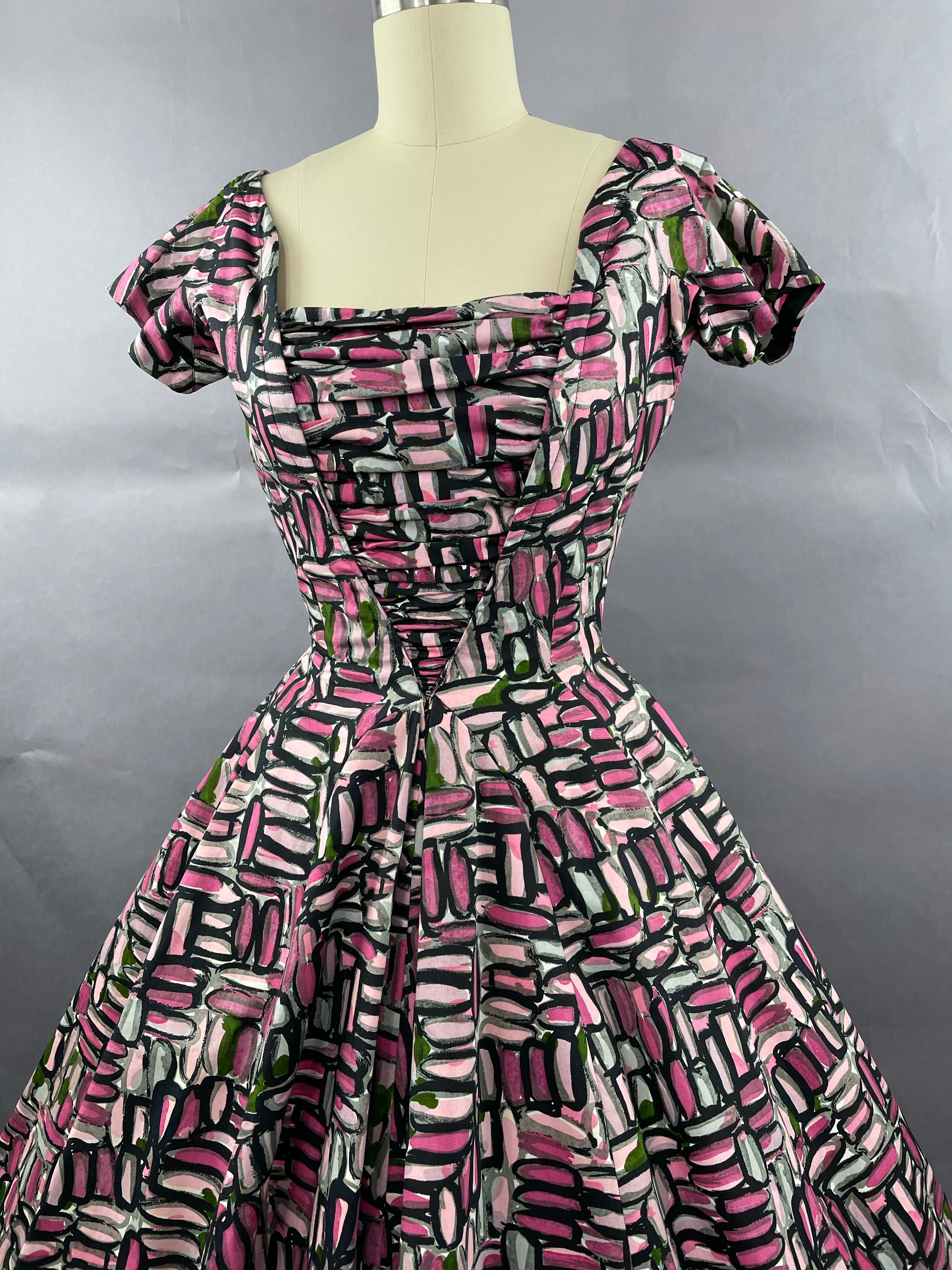 1950s Shades of Pink Suzy Perette brushstroke Cotton dress Size XS