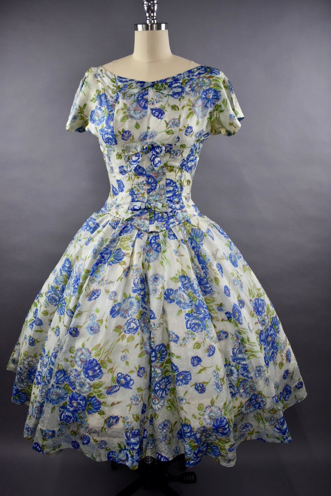 1950s Gigi Young Blue Floral Party Dress Size M