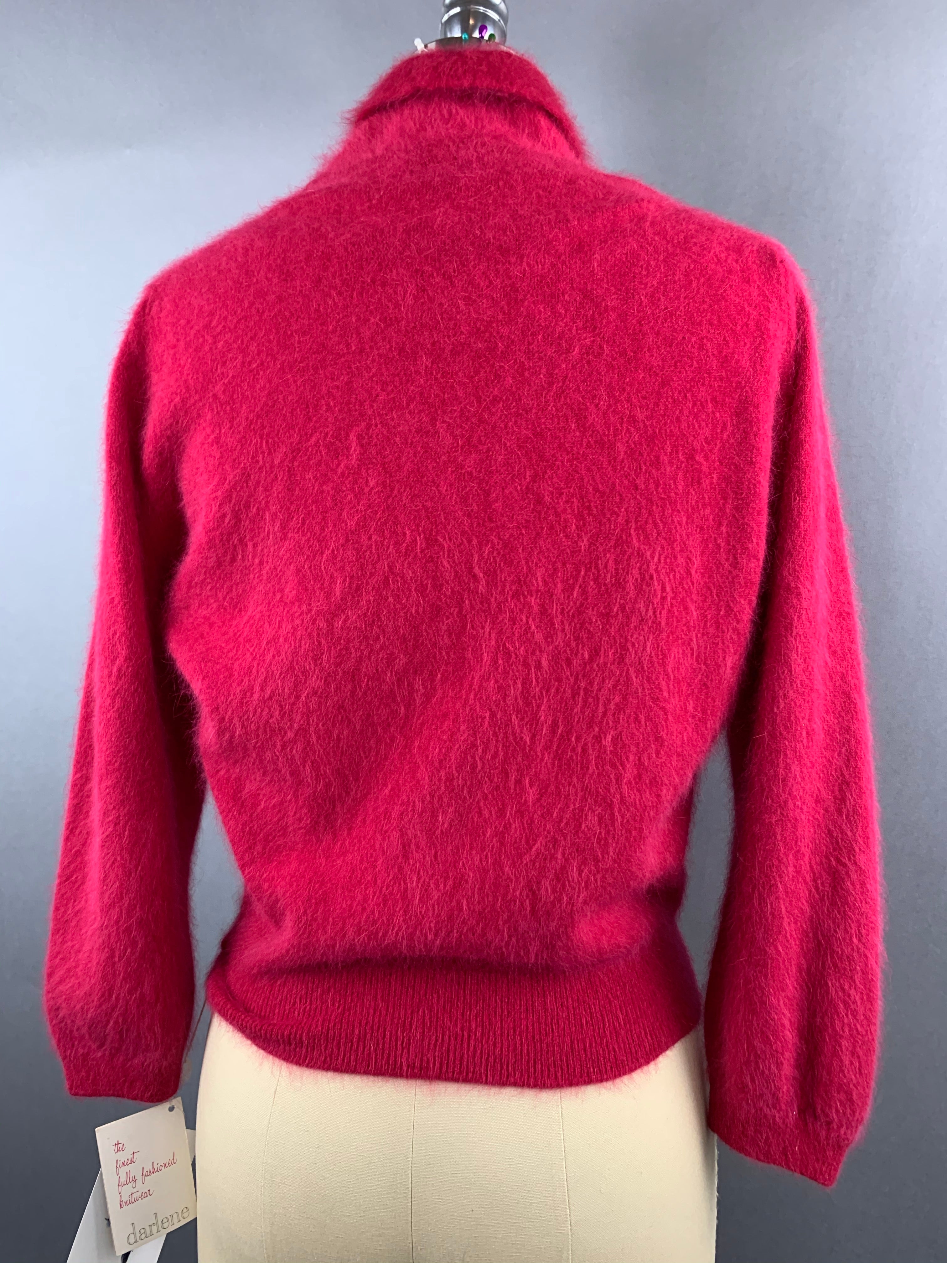 1950s Darlene Deep Pink Angora Wool Blend Deadstock Sweater Size M