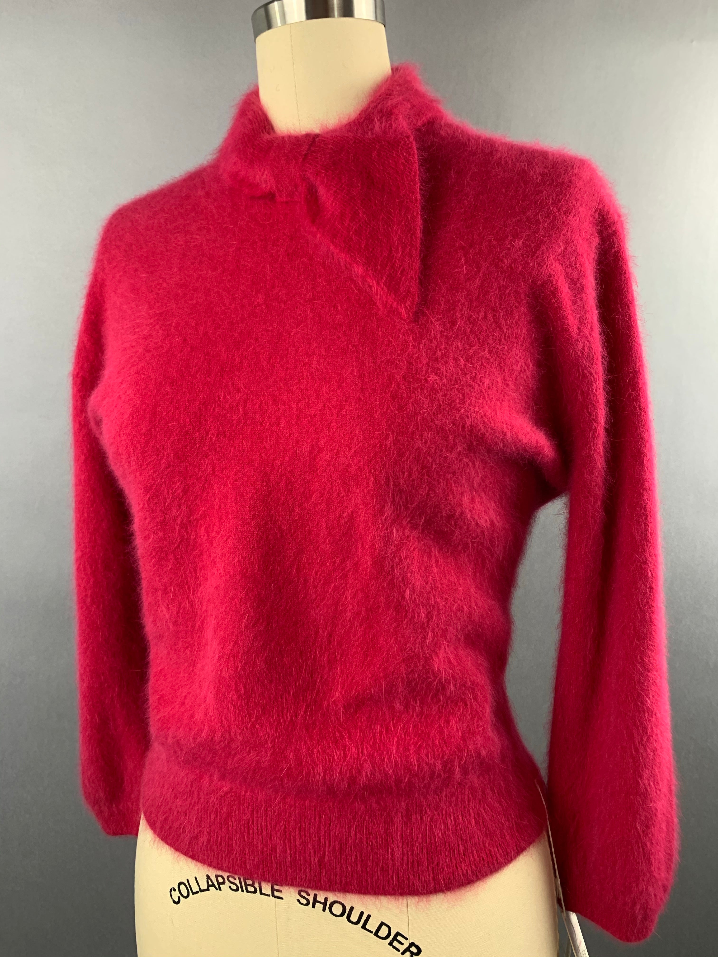 1950s Darlene Deep Pink Angora Wool Blend Deadstock Sweater Size M