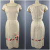 1950s Peggy Hunt Cream Linen Wiggle Dress with Carnation Applique Size S