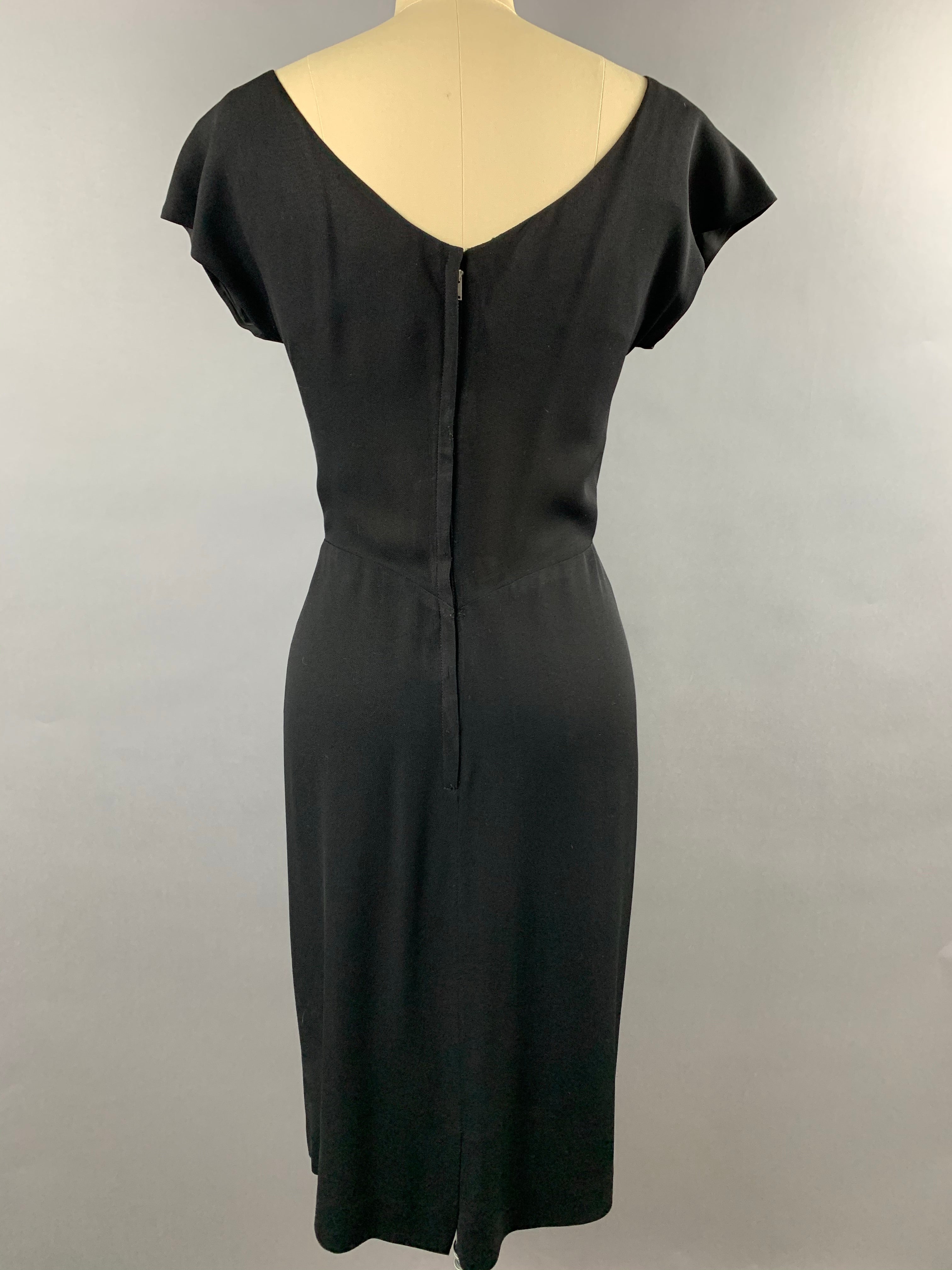 Late 1940s Black Crepe Dorothy O’Hara Cocktail Dress Size M