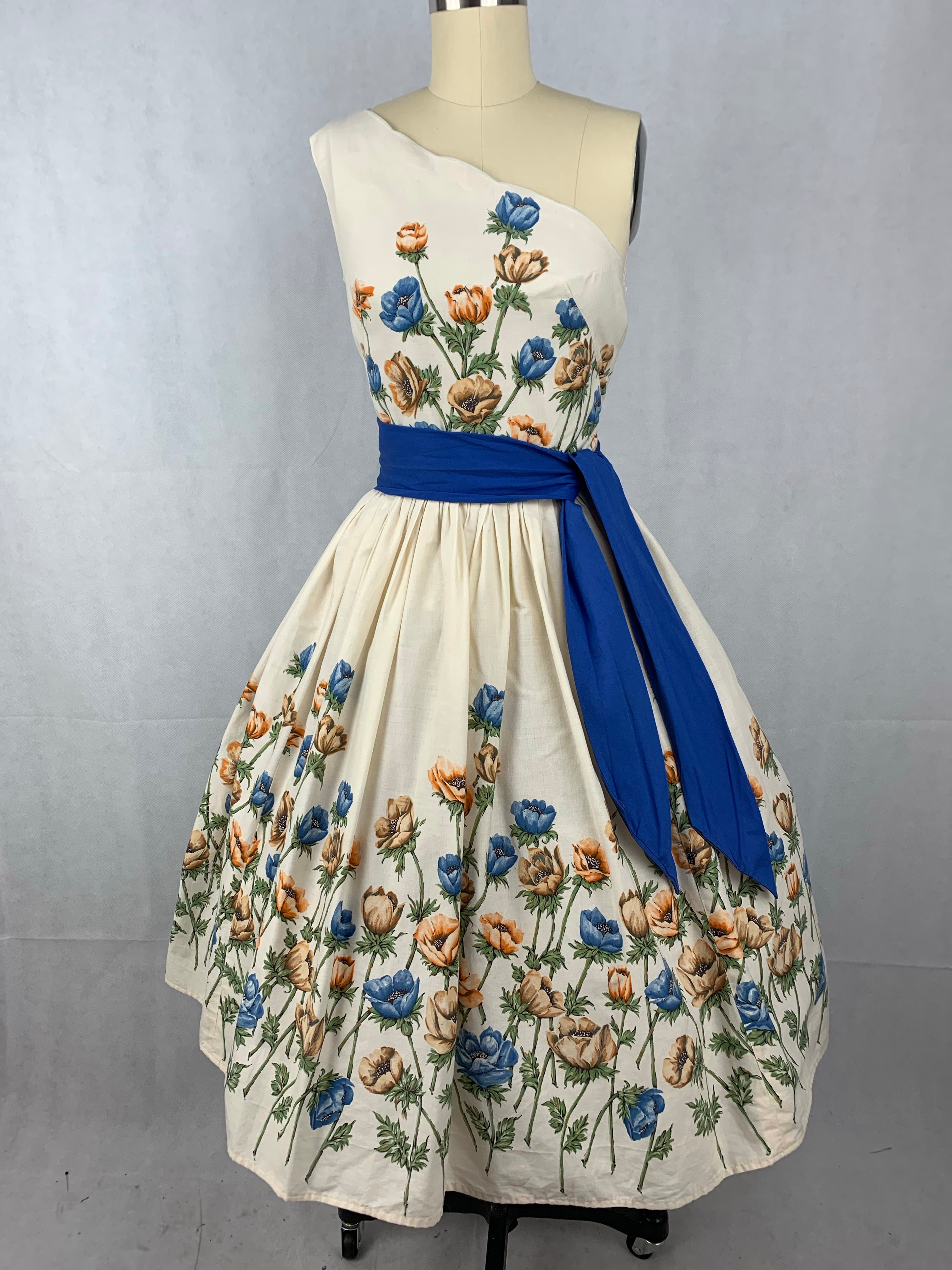 1950s John Wolf Anemones off the shoulder Dress Size S