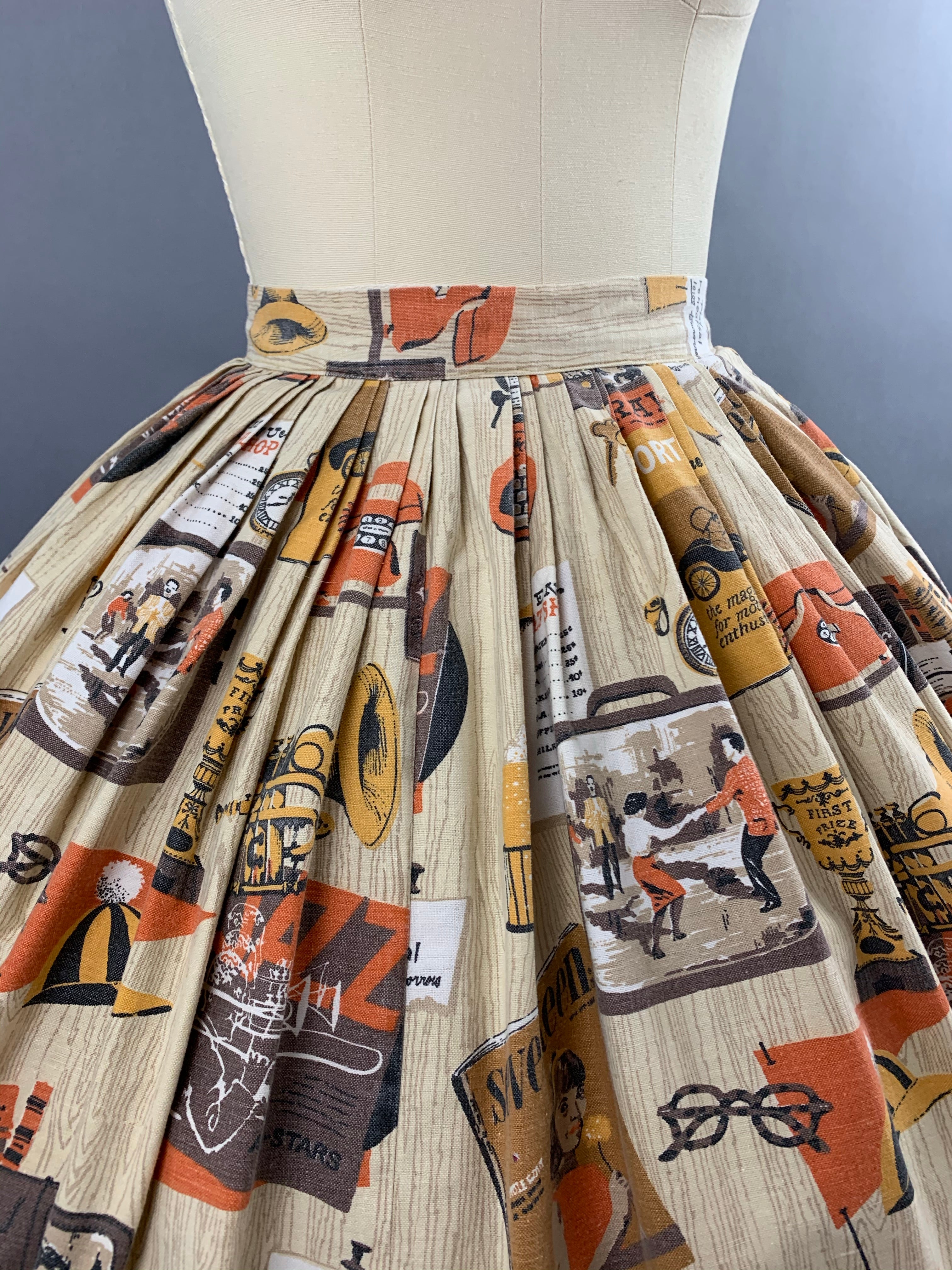 1960s Malt Shop Novelty Print Skirt Size S