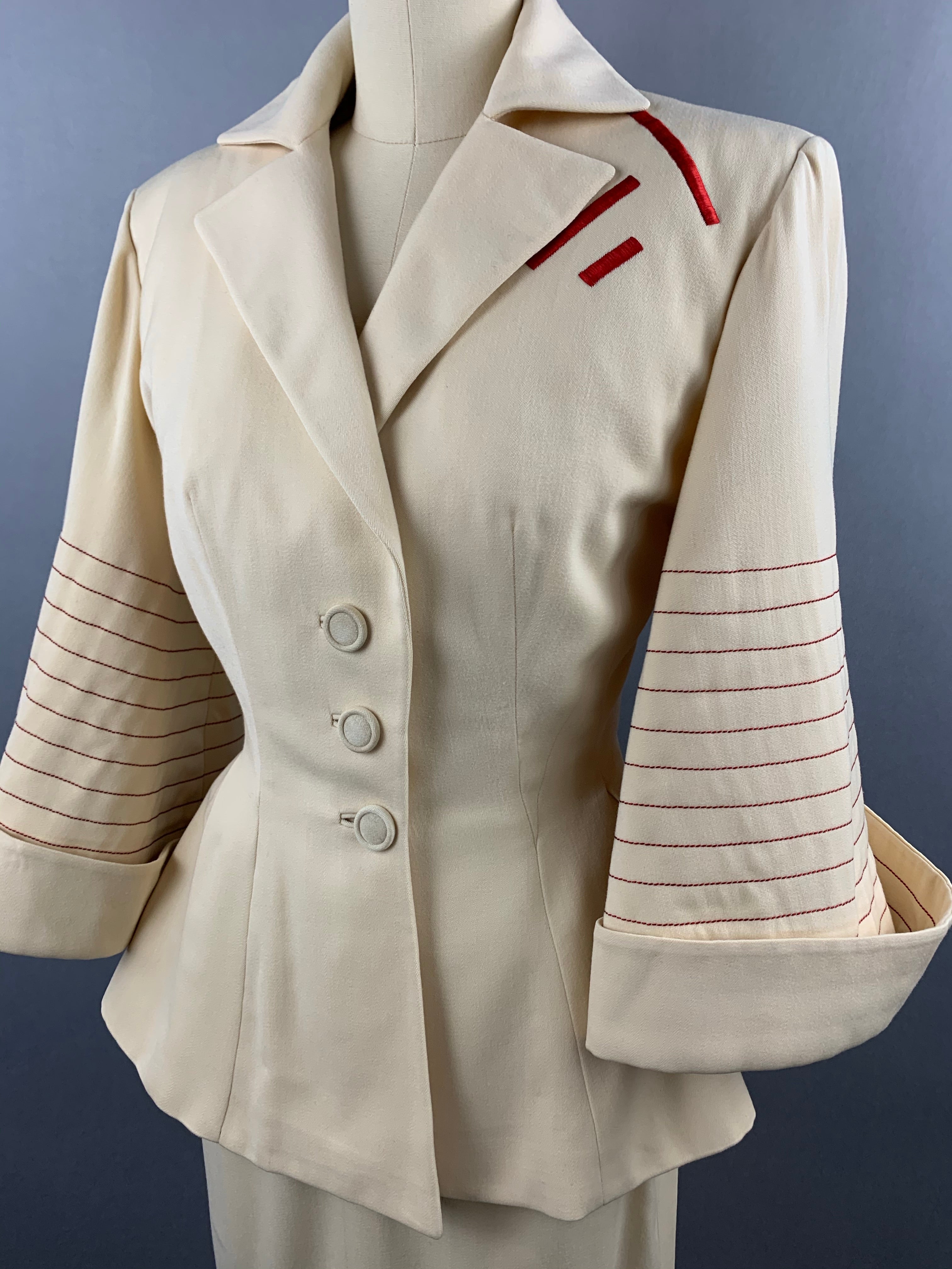 1950s Lilli Ann Cream Skirt Suit Size XS