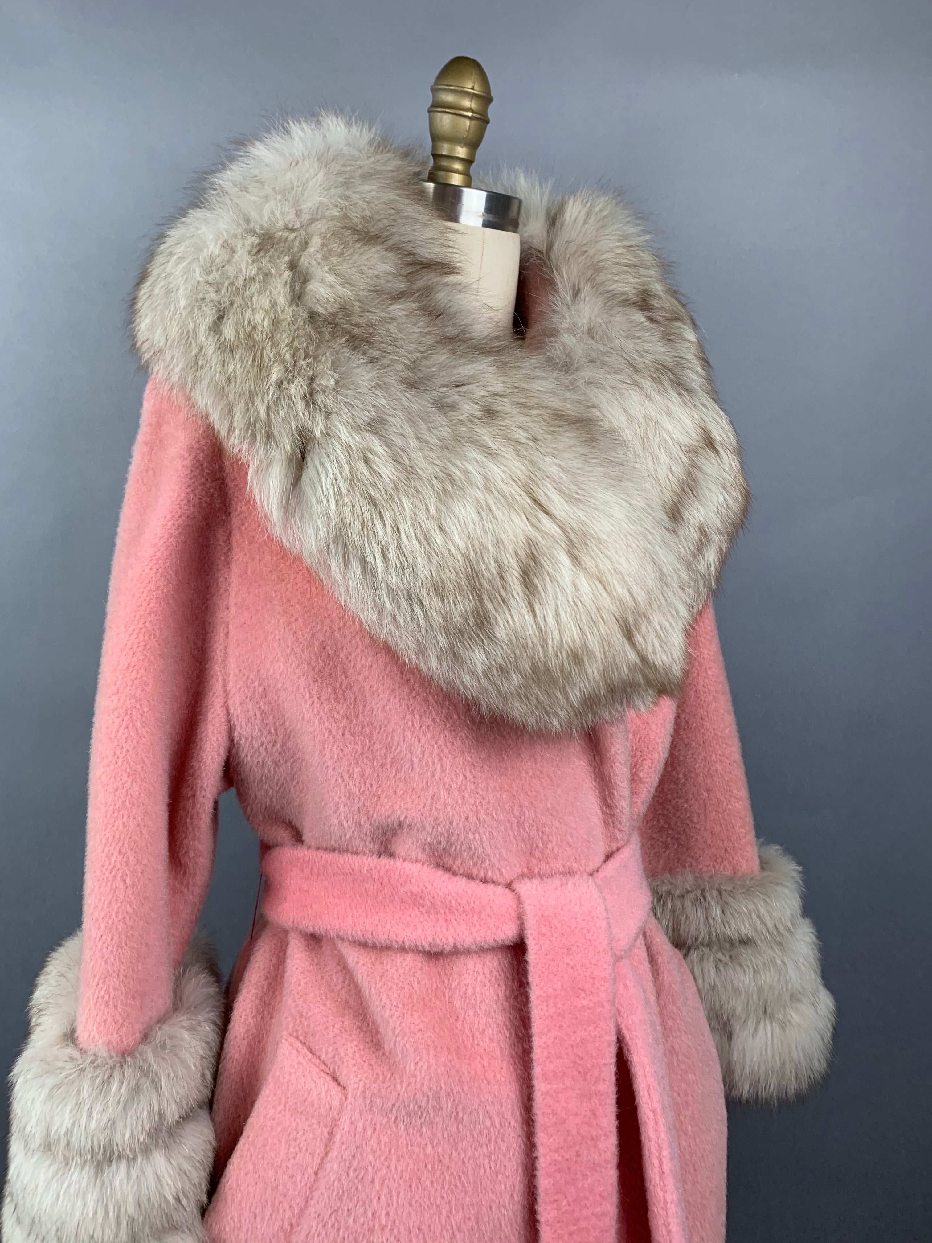 1960s Baby Pink Lilli Ann Norwegian Fox Fur Coat Size M Size L Size XL