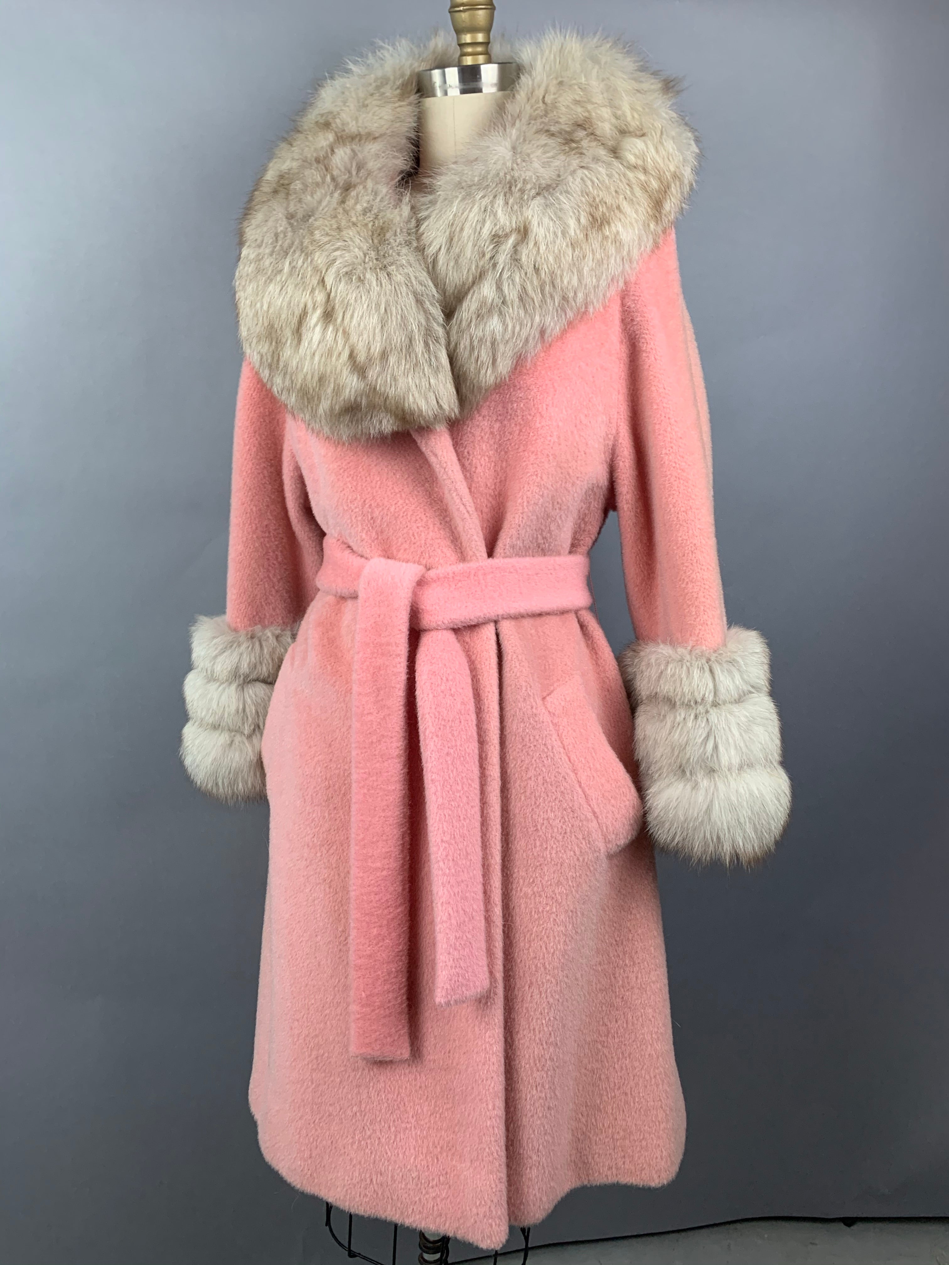 1960s Baby Pink Lilli Ann Norwegian Fox Fur Coat Size M Size L Size XL