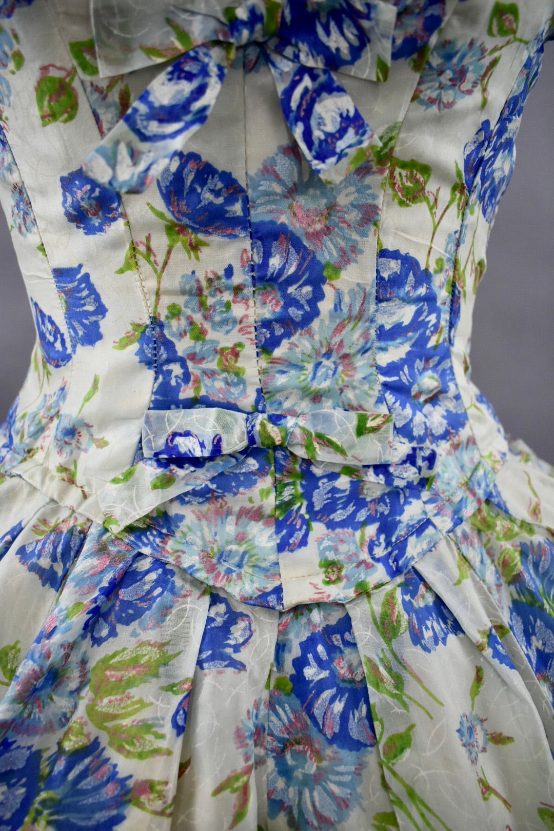 1950s Gigi Young Blue Floral Party Dress Size M