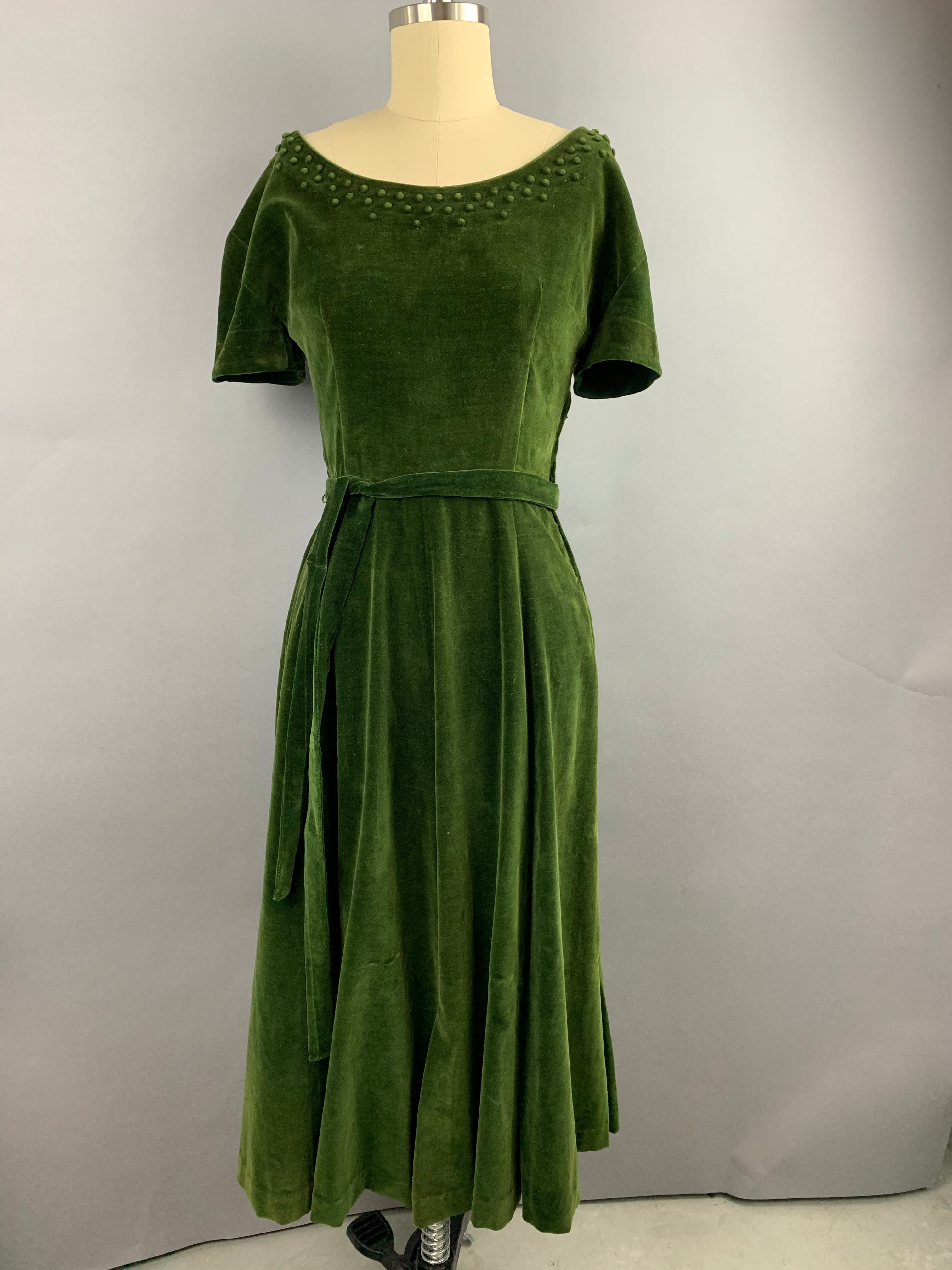 1950s H and D Fashions Green Velvet Party Dress Size S