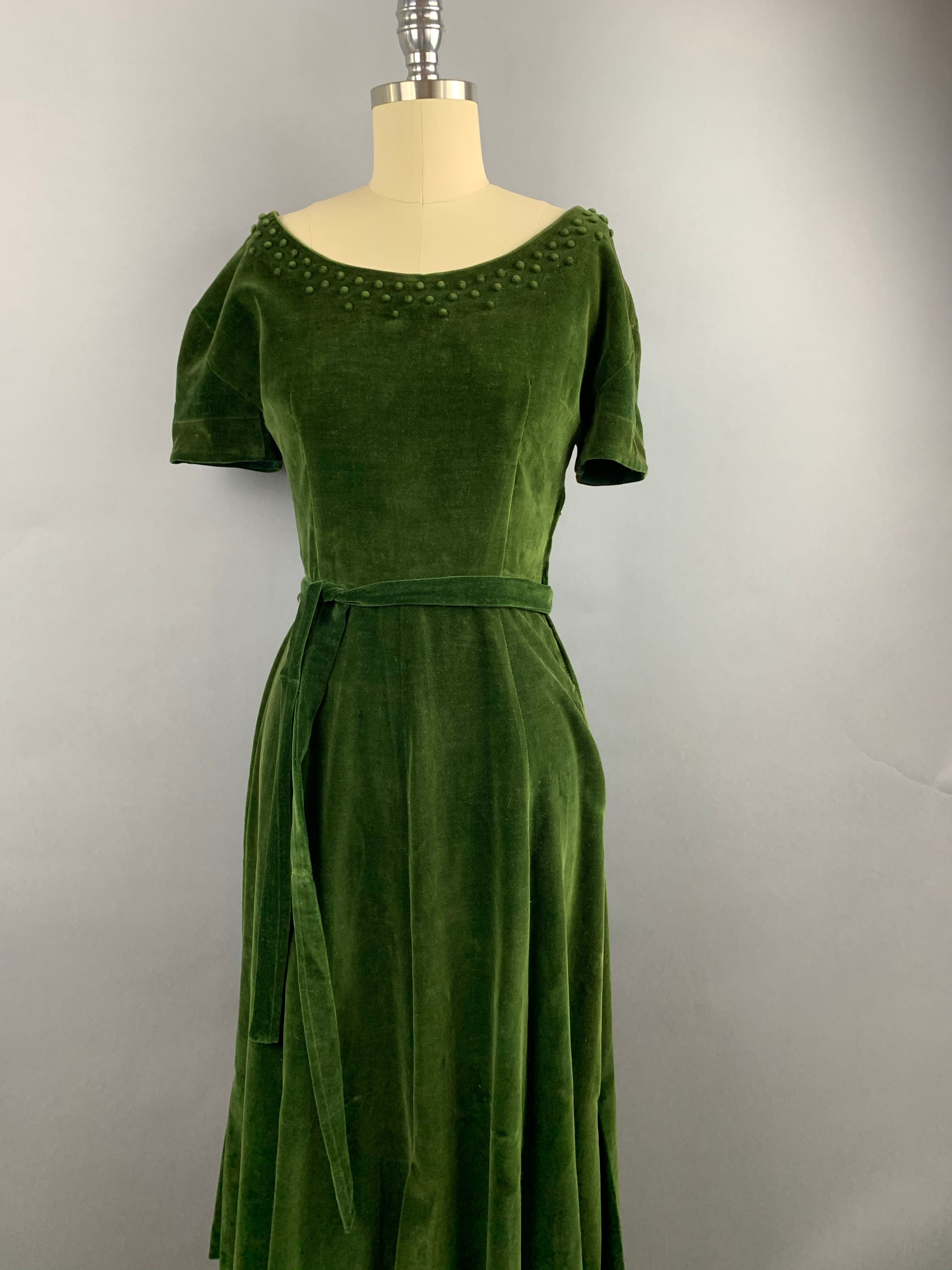 1950s H and D Fashions Green Velvet Party Dress Size S