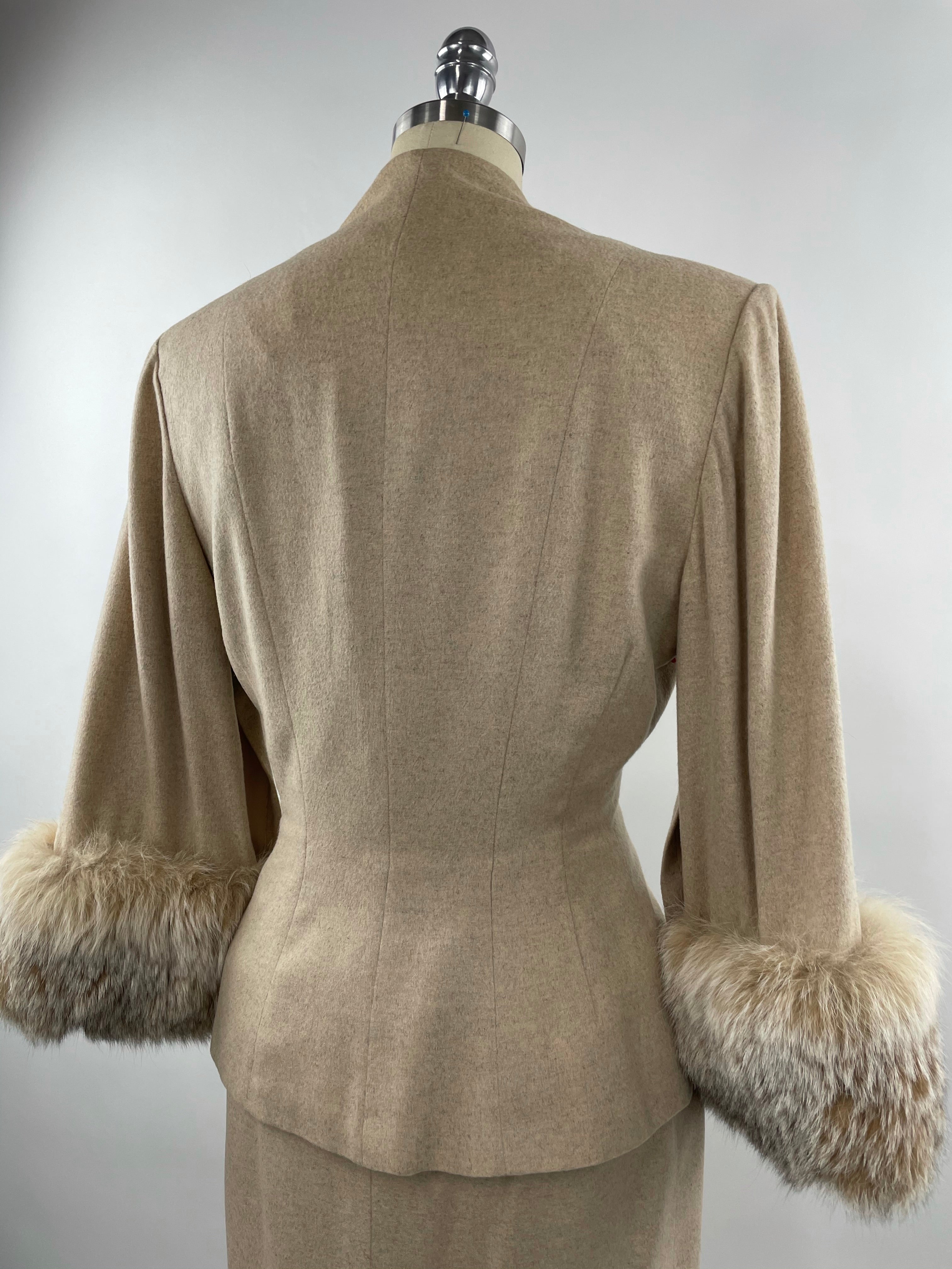 1950s Cream Cashmere & Fox Lilli Ann Cape Suit Size L