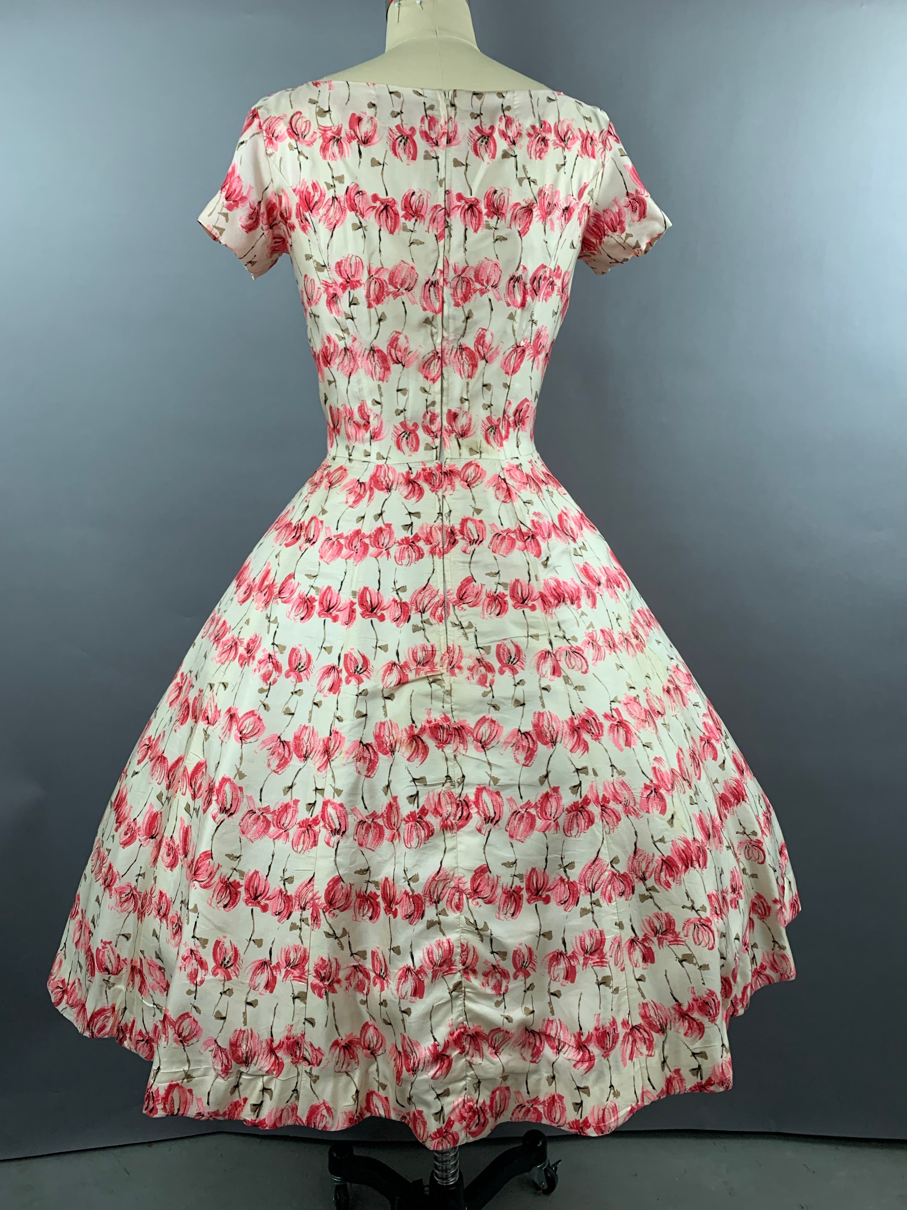 1950s Sophie Gimbel Rose Print Silk Dress Size S