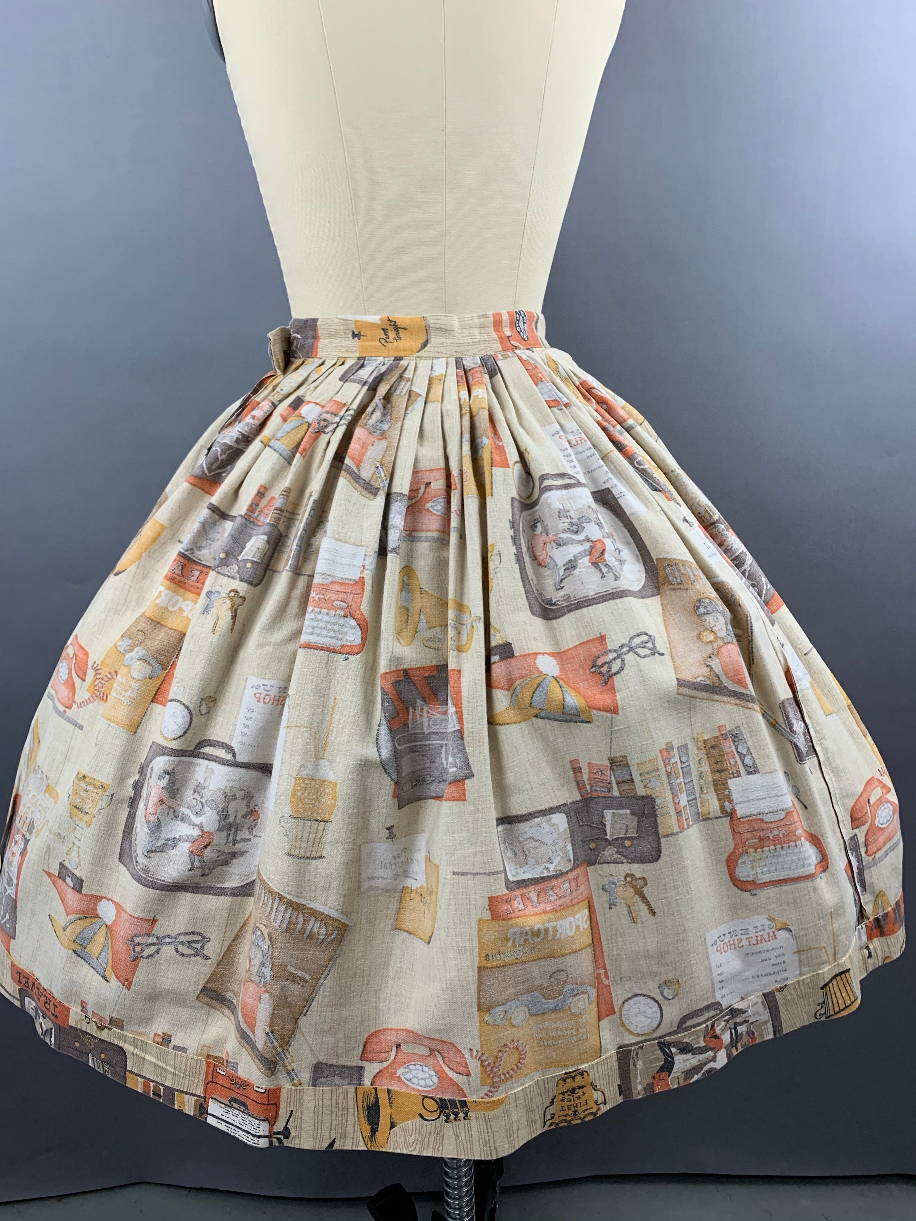 1960s Malt Shop Novelty Print Skirt Size S