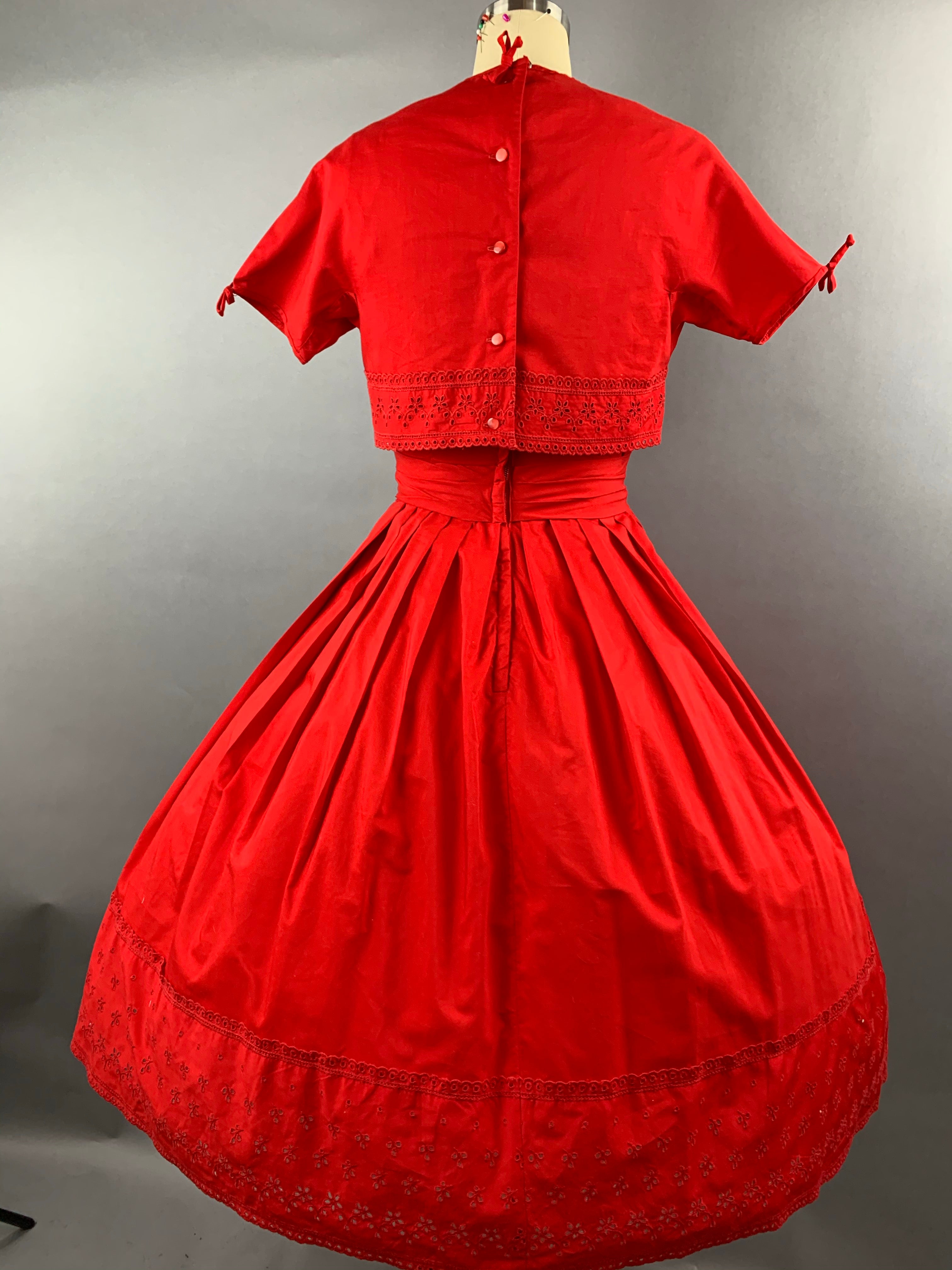 1950s Red Bobbie Brooks 2 piece Dress and Jacket Set Size XS