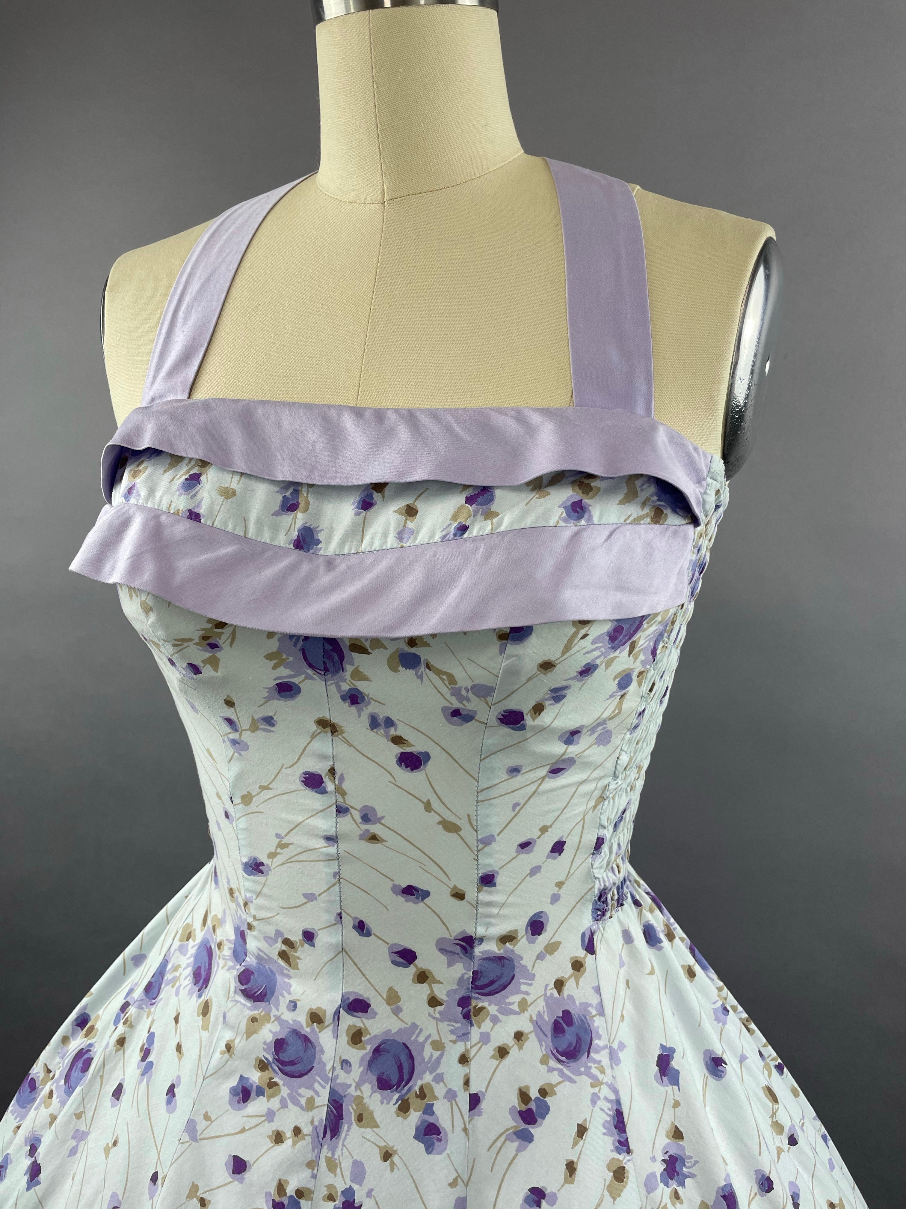 1950s Cole of California Purple Roses Cotton Dress Size S