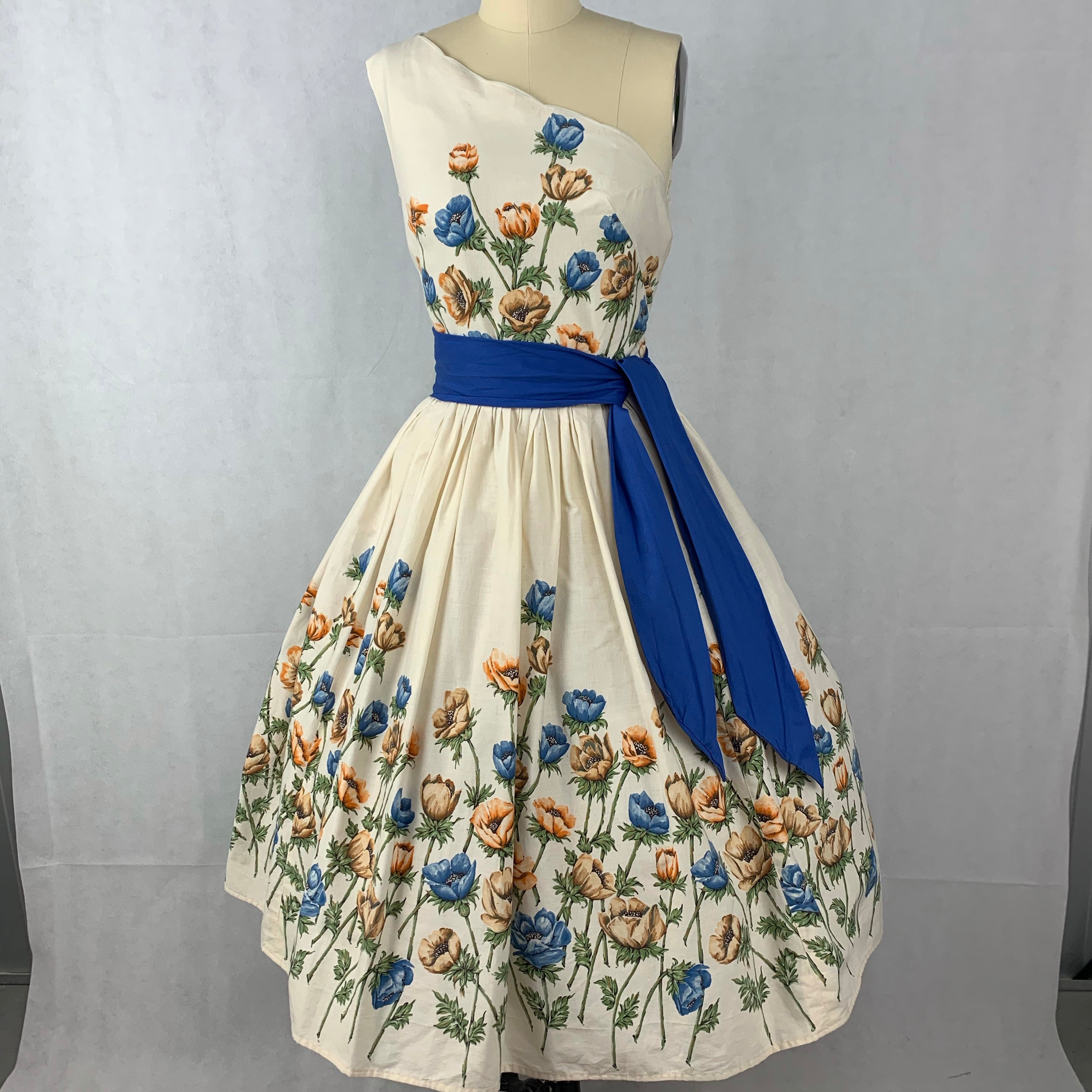 1950s John Wolf Anemones off the shoulder Dress Size S