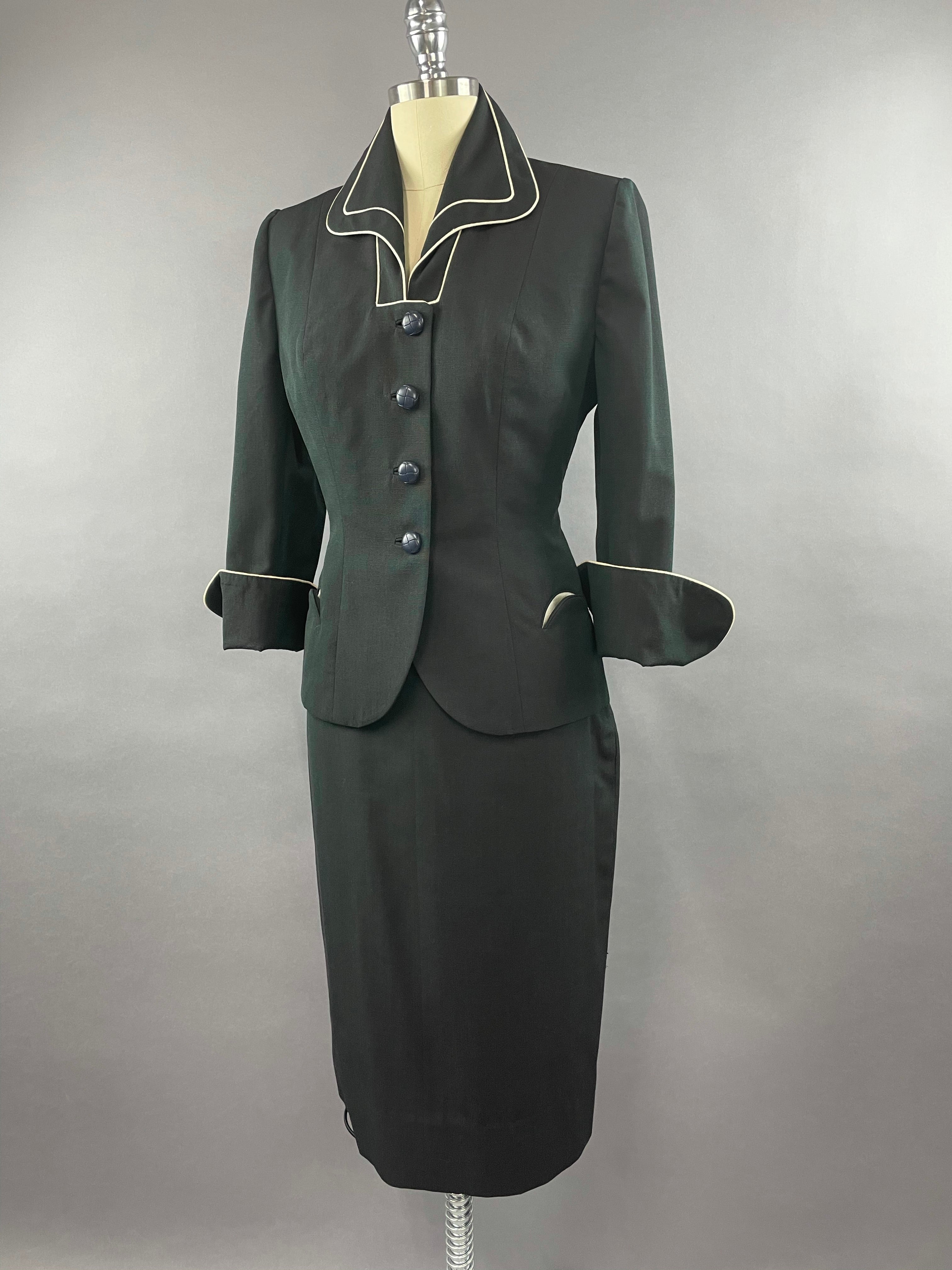 1950s Lilli Ann Lilli Annette Dark Blue Shot Skirt Suit Size S