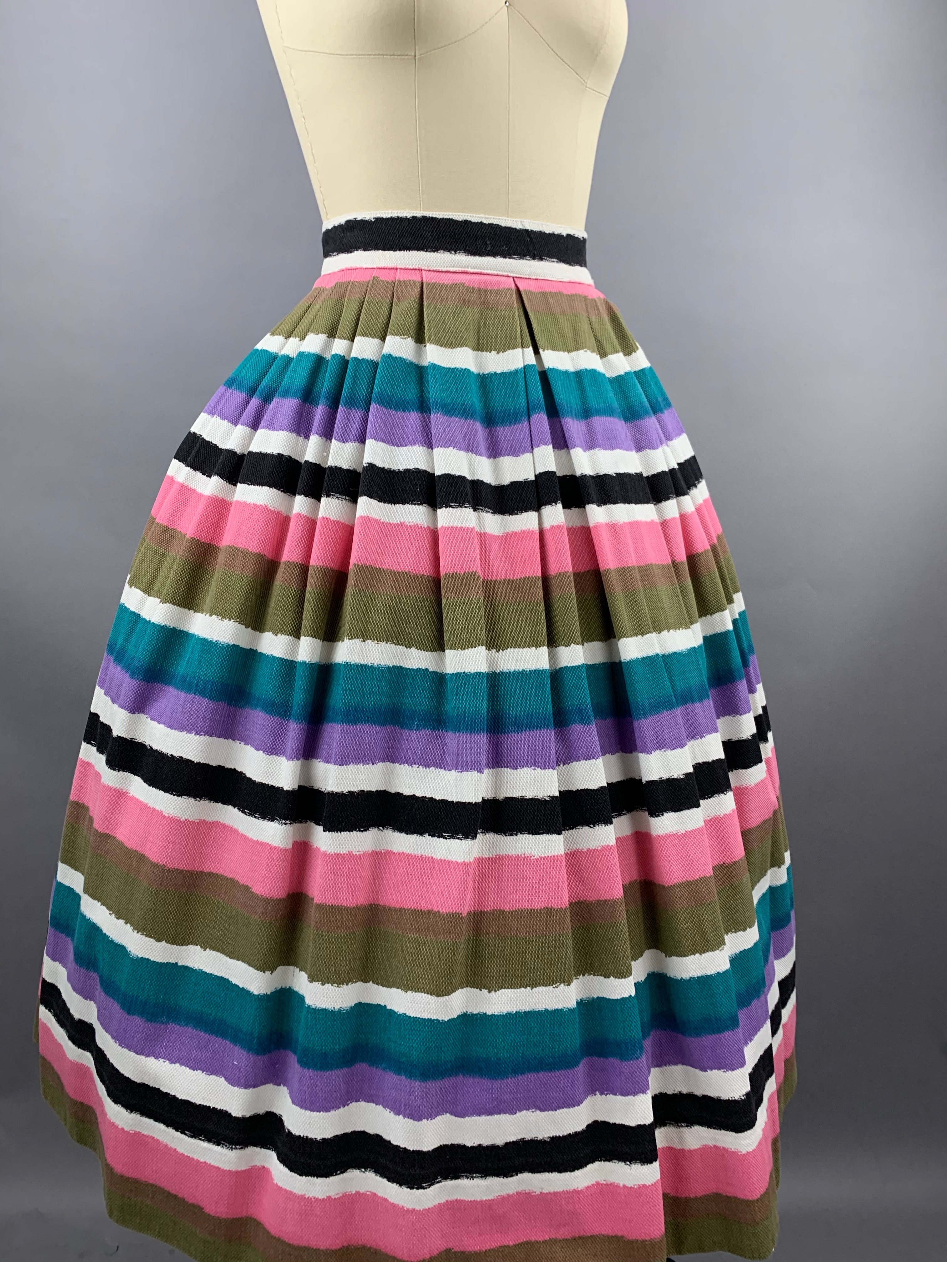 1960s Bobbie Brooks Rainbow Striped Cotton Pique Skirt Size M