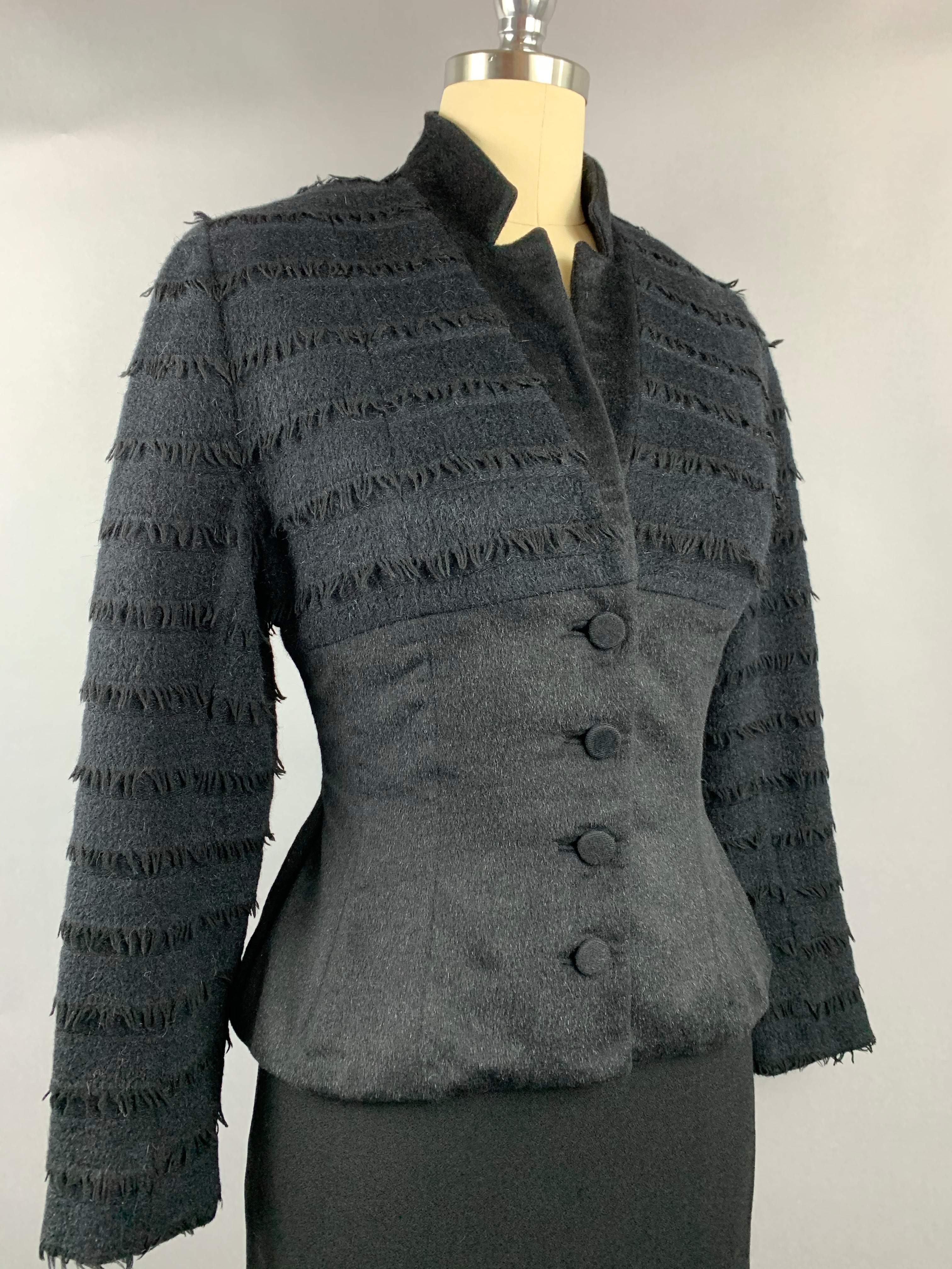 1950s Lilli Ann Fringed Black Wool Mohair Jacket Size S