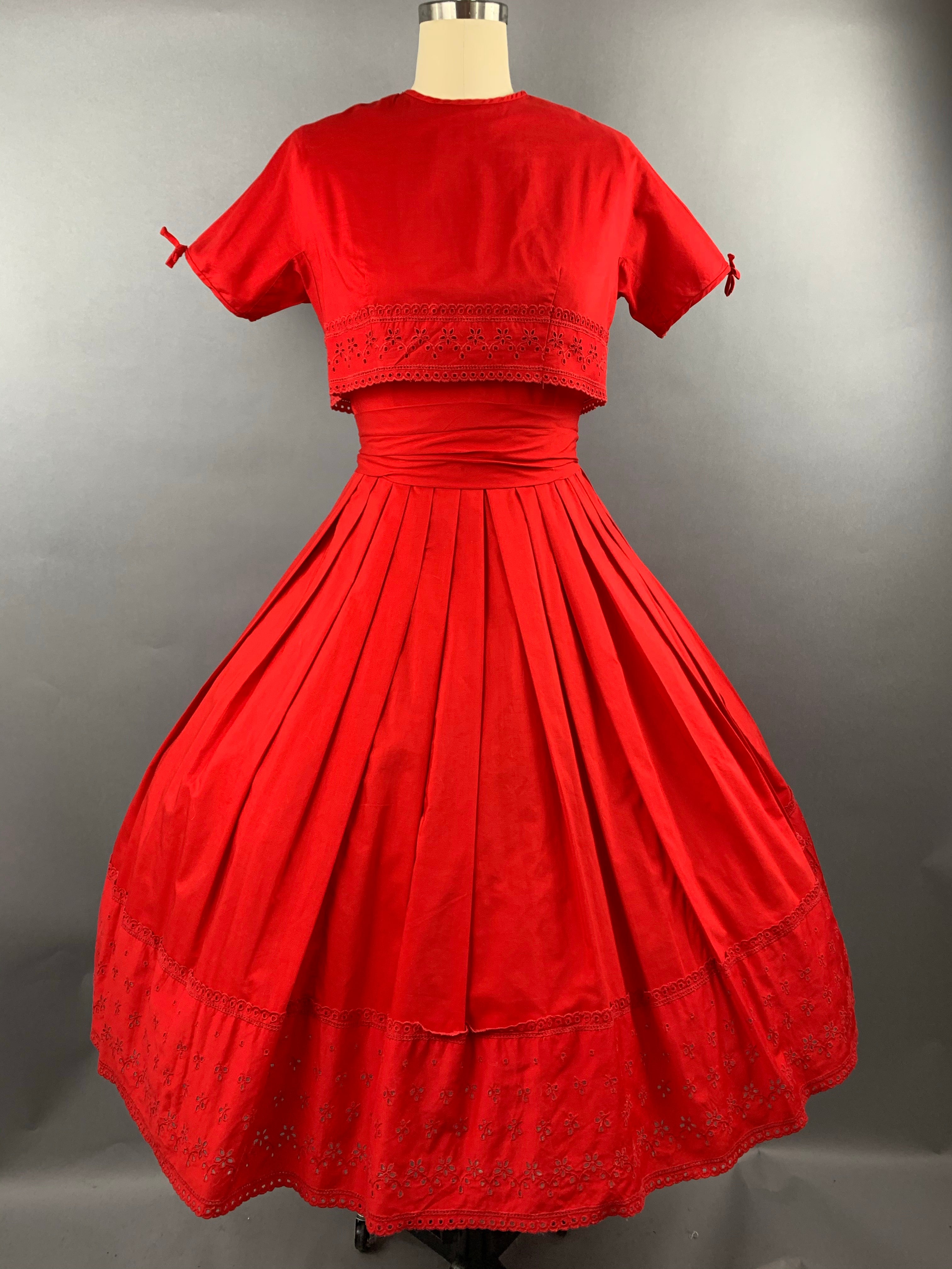 1950s Red Bobbie Brooks 2 piece Dress and Jacket Set Size XS