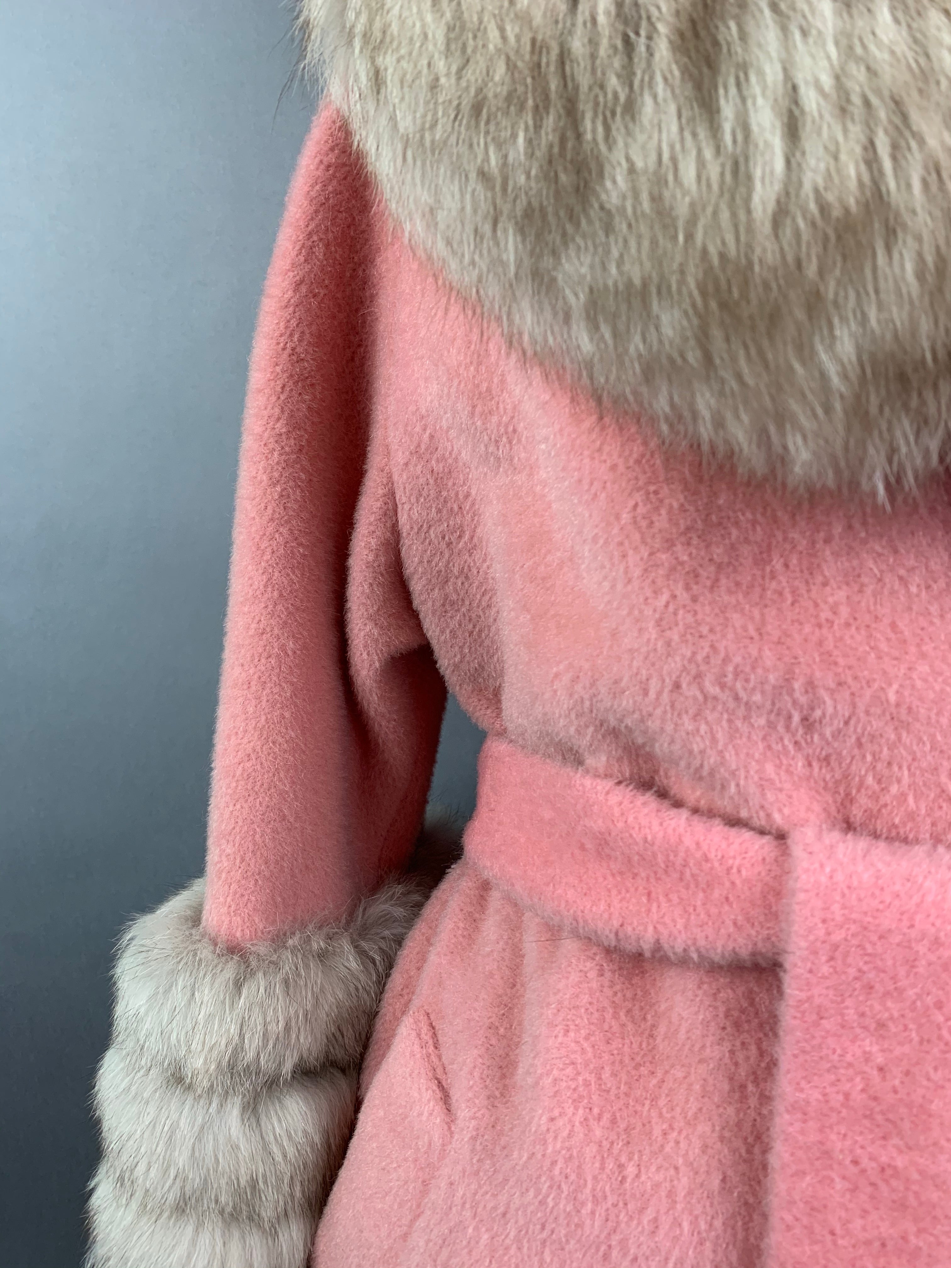 1960s Baby Pink Lilli Ann Norwegian Fox Fur Coat Size M Size L Size XL