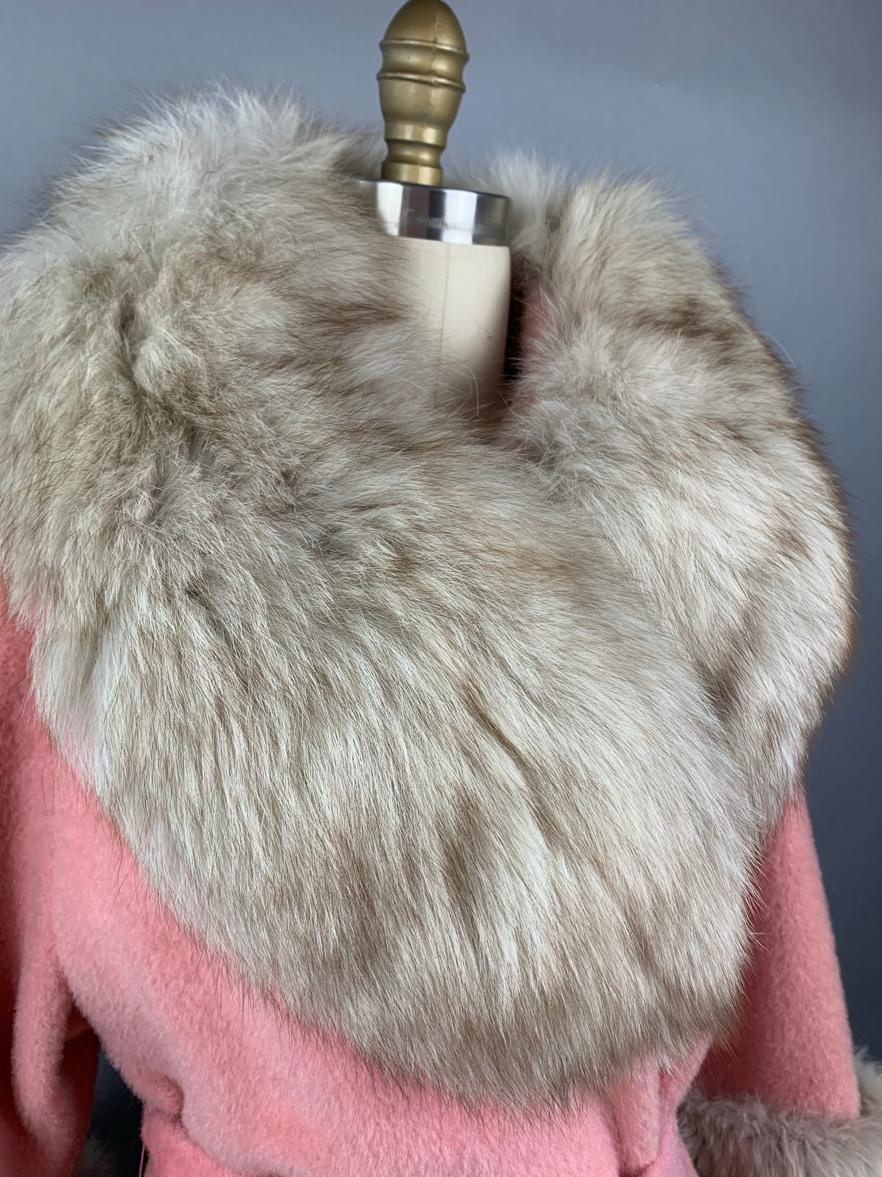 1960s Baby Pink Lilli Ann Norwegian Fox Fur Coat Size M Size L Size XL