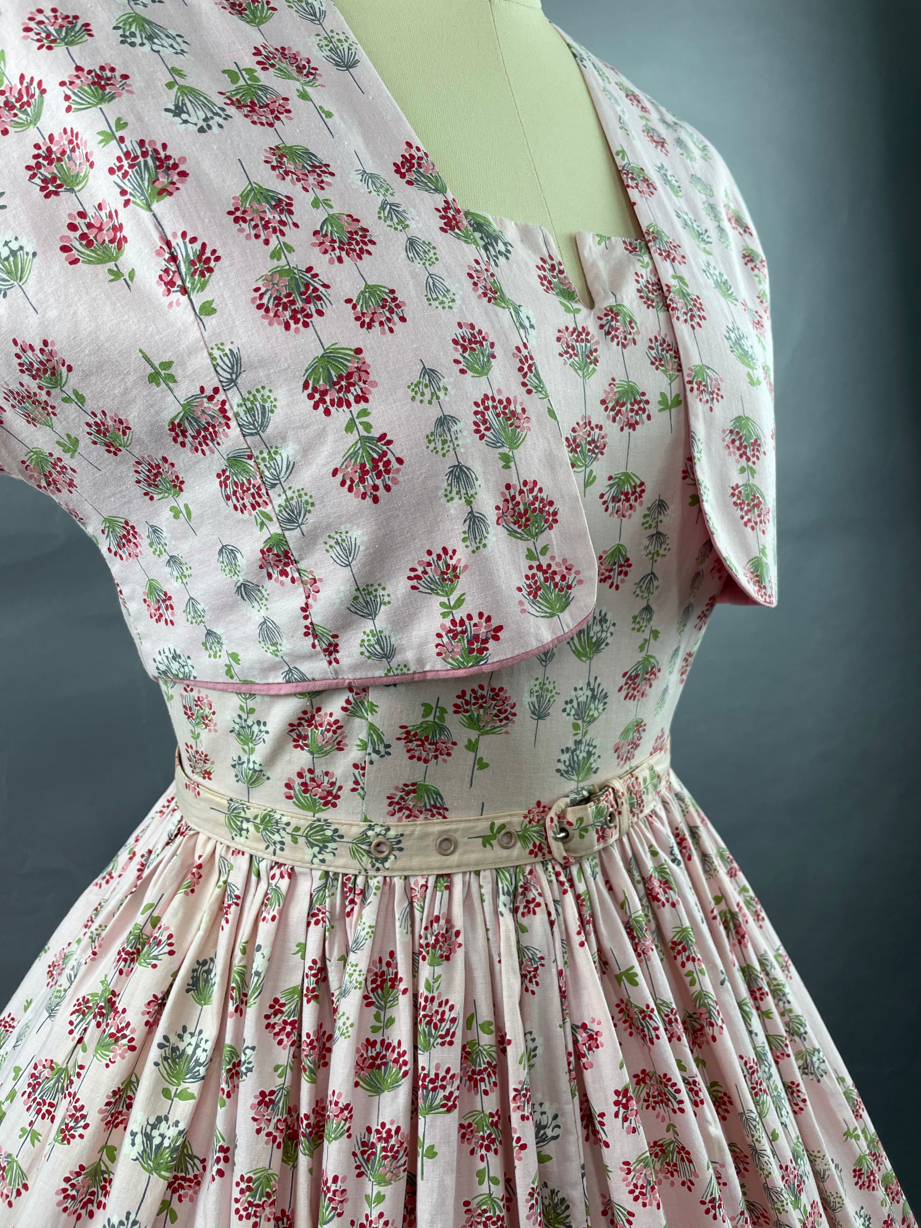 1950s Junior Vogues 3 piece Cotton Dress , Belt and Bolero Size M