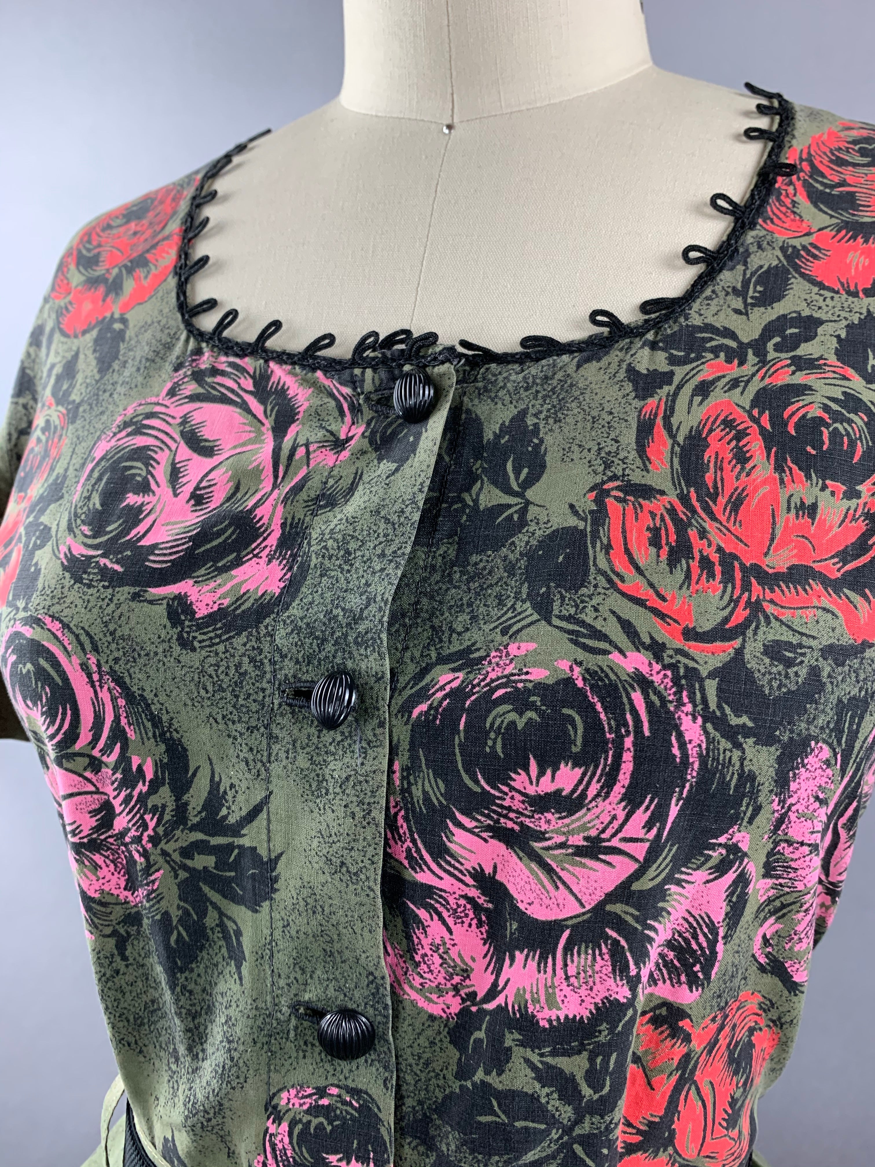 1950s Two piece cotton roses set Size M Size L