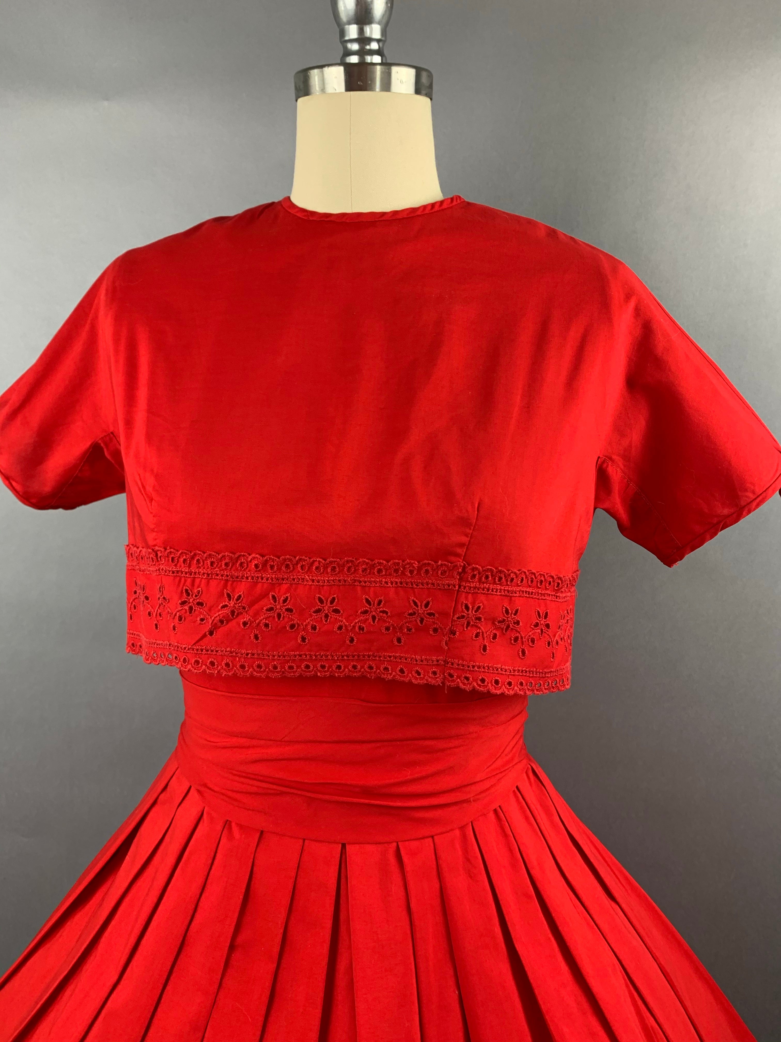 1950s Red Bobbie Brooks 2 piece Dress and Jacket Set Size XS