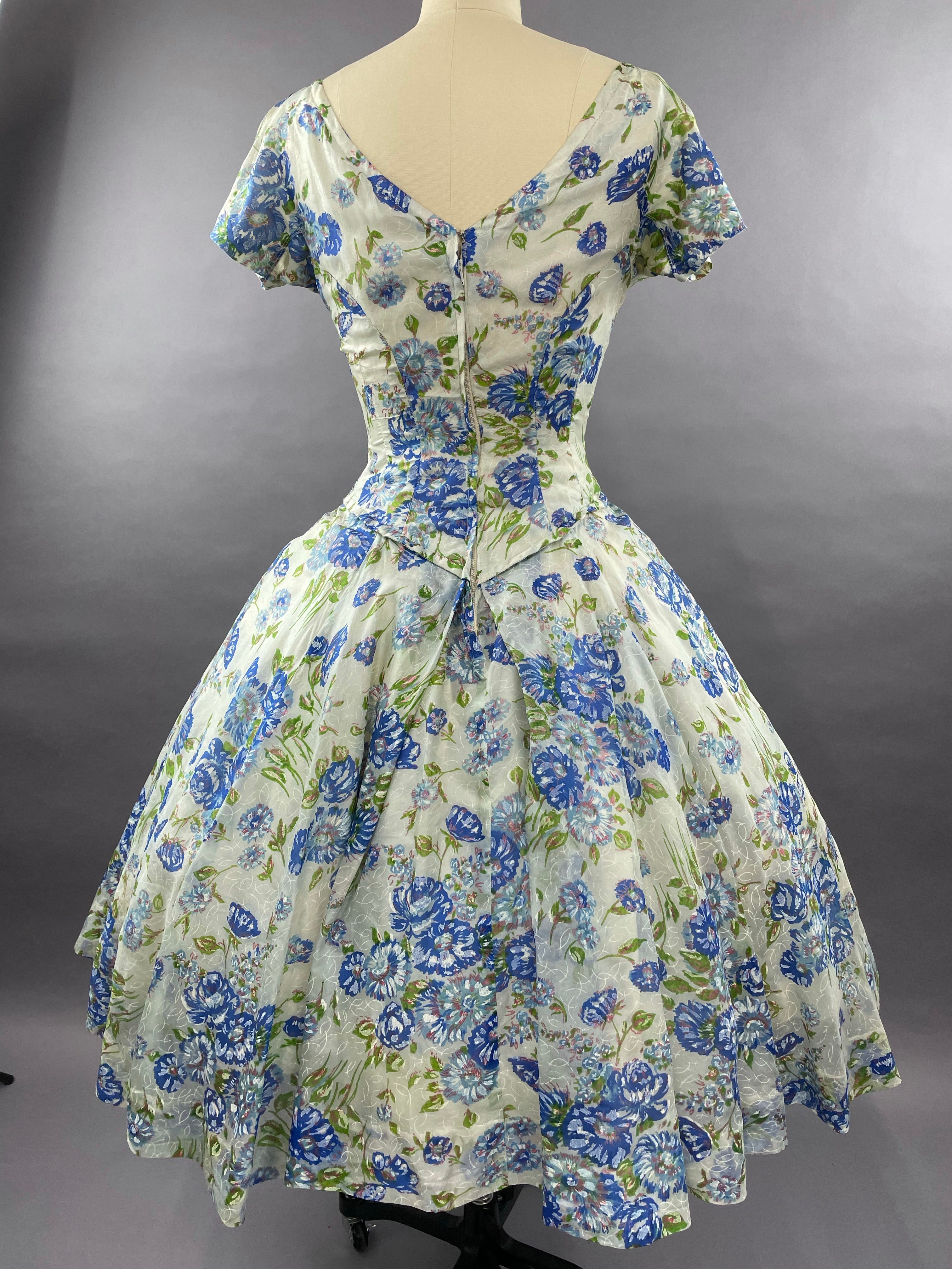 1950s Gigi Young Blue Floral Party Dress Size M