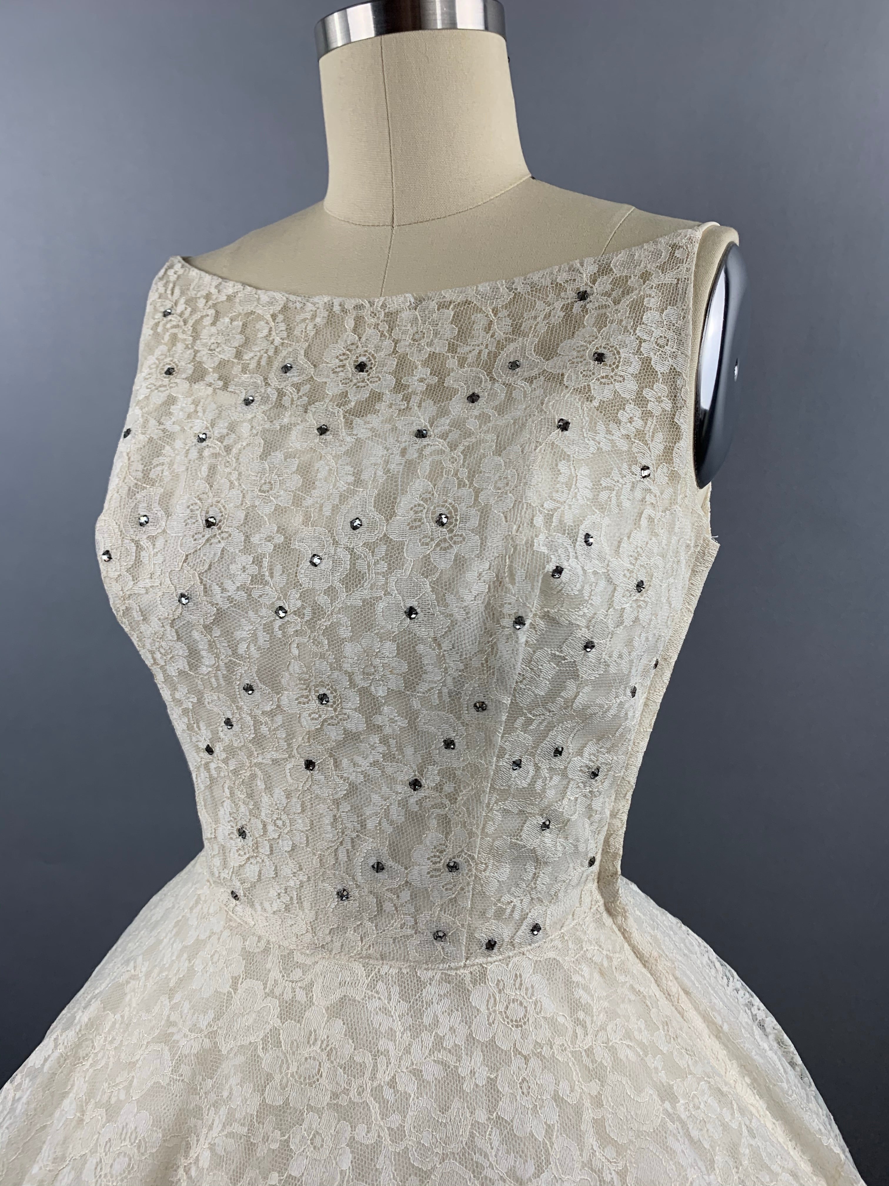 1950s Cotillion Ivory Lace Party Dress Size XS