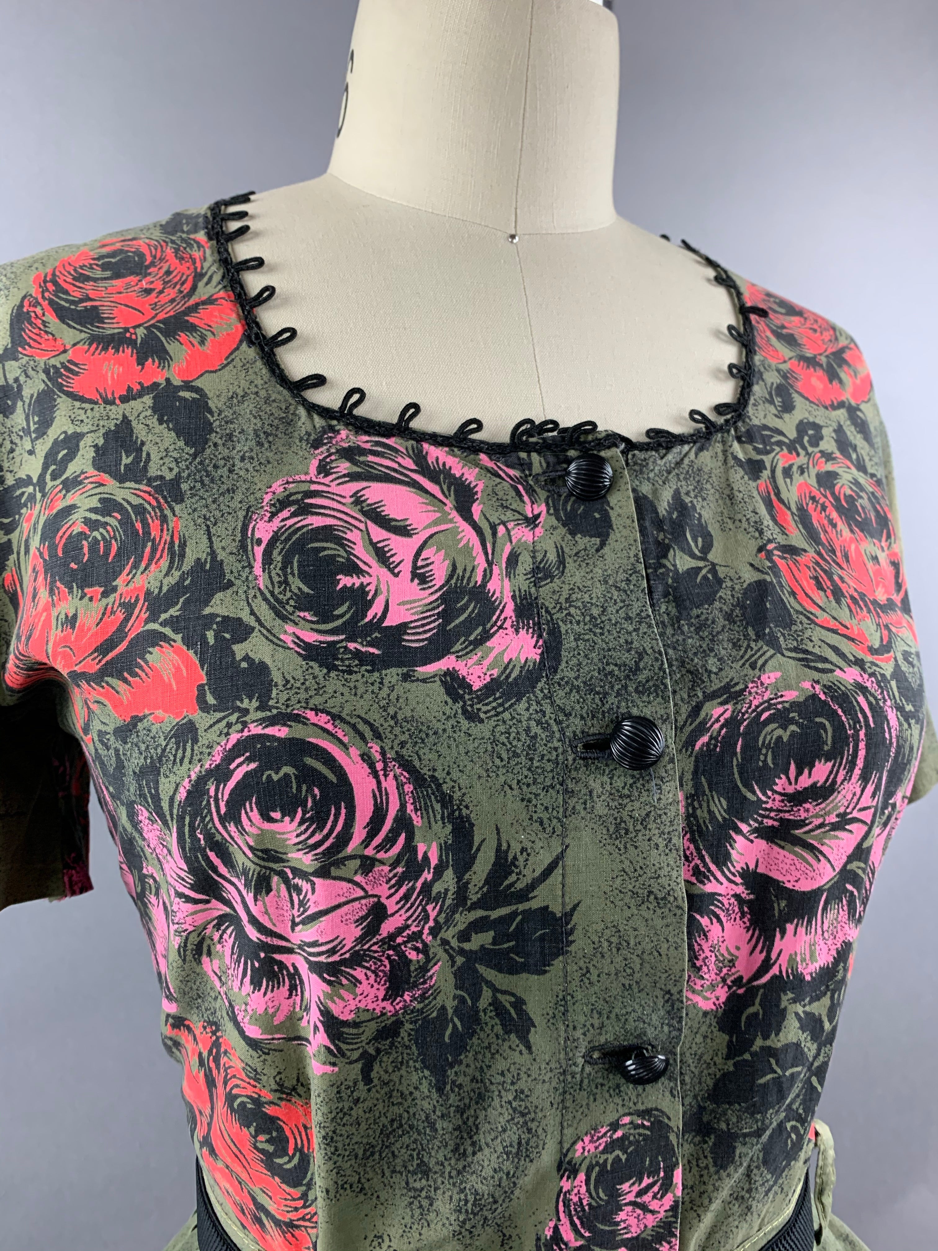 1950s Two piece cotton roses set Size M Size L