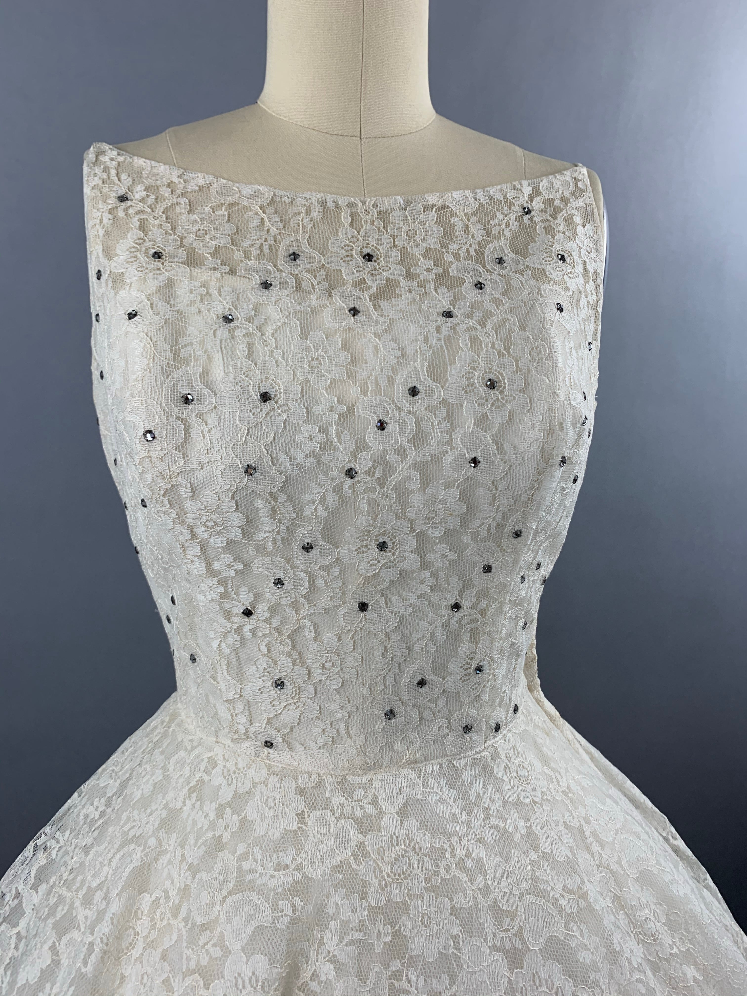 1950s Cotillion Ivory Lace Party Dress Size XS