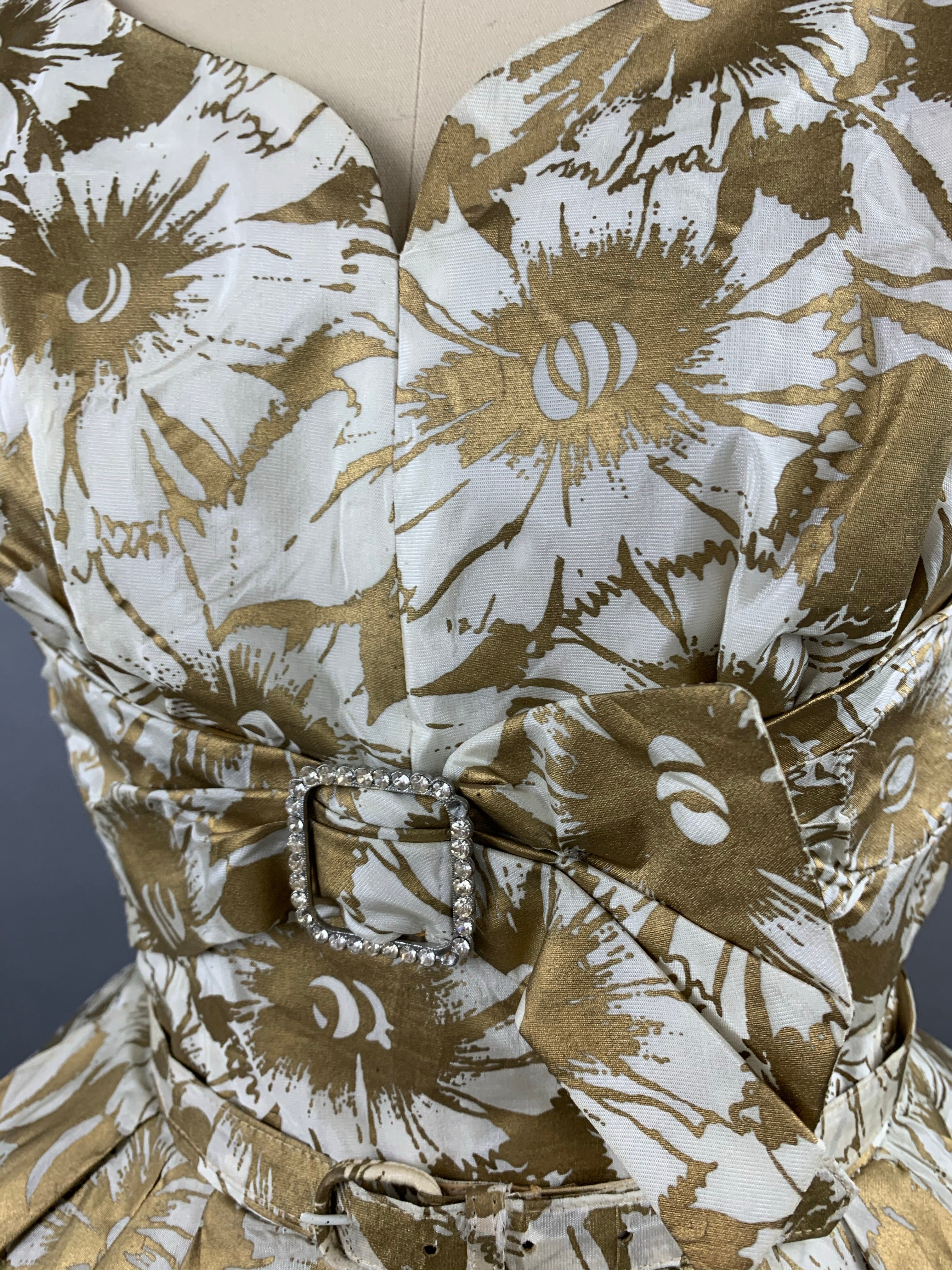 1950s Gold Floral Party Dress Size XS