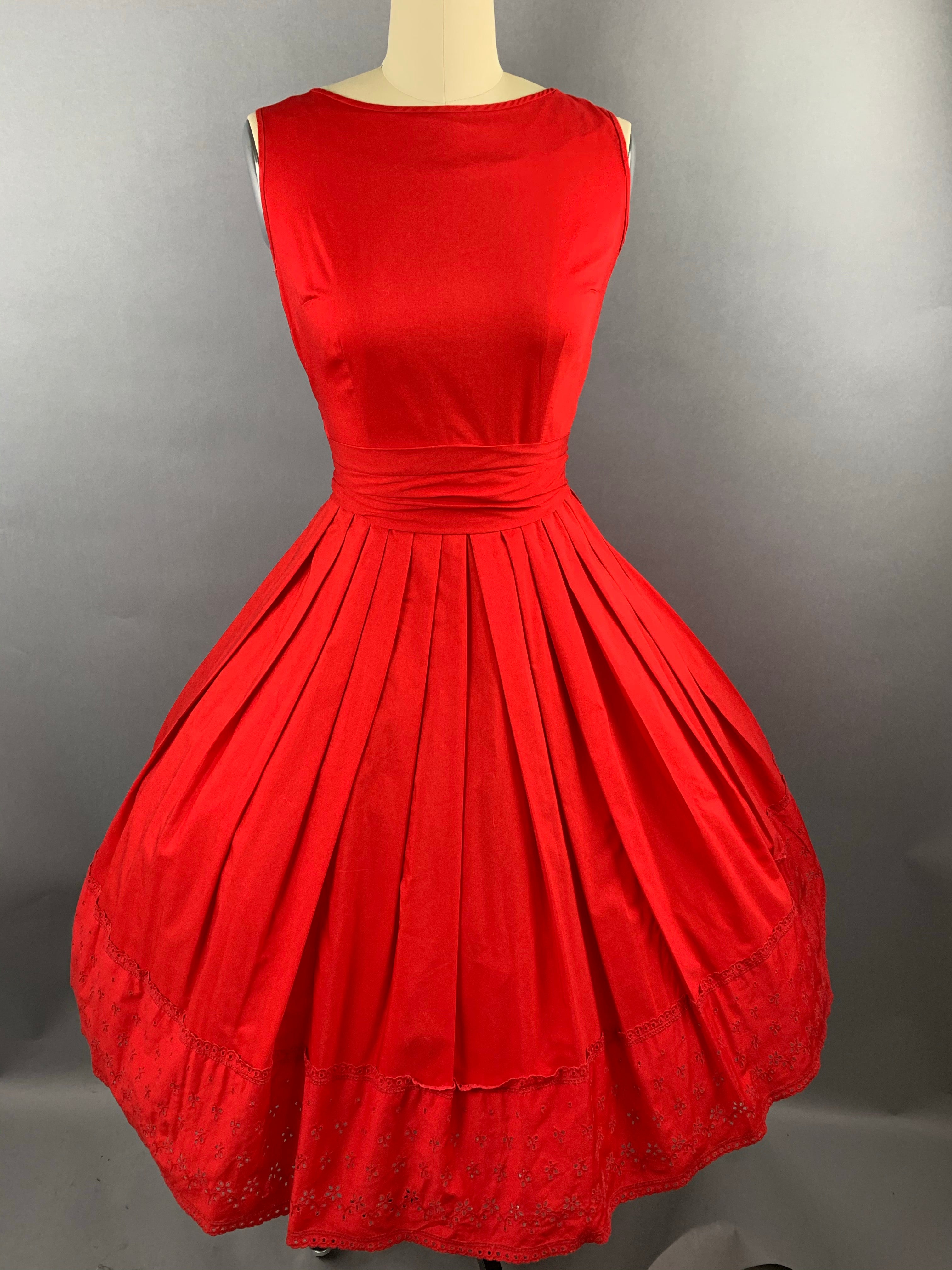 1950s Red Bobbie Brooks 2 piece Dress and Jacket Set Size XS