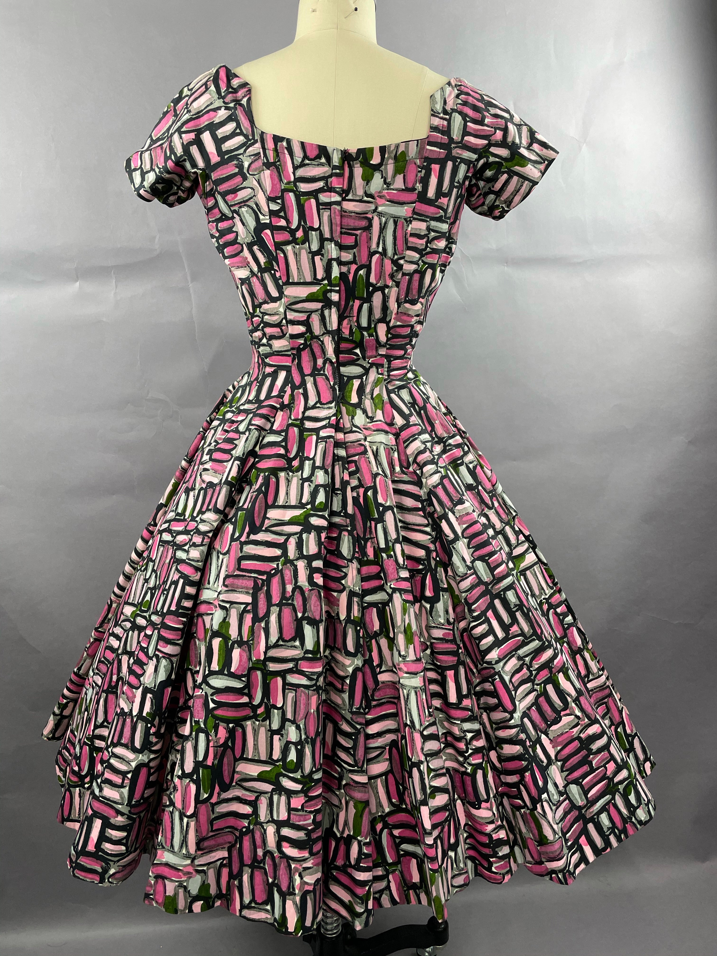 1950s Shades of Pink Suzy Perette brushstroke Cotton dress Size XS