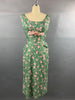 1950s Jeanette Alexander Green Cotton with Pink Roses Dress Size S