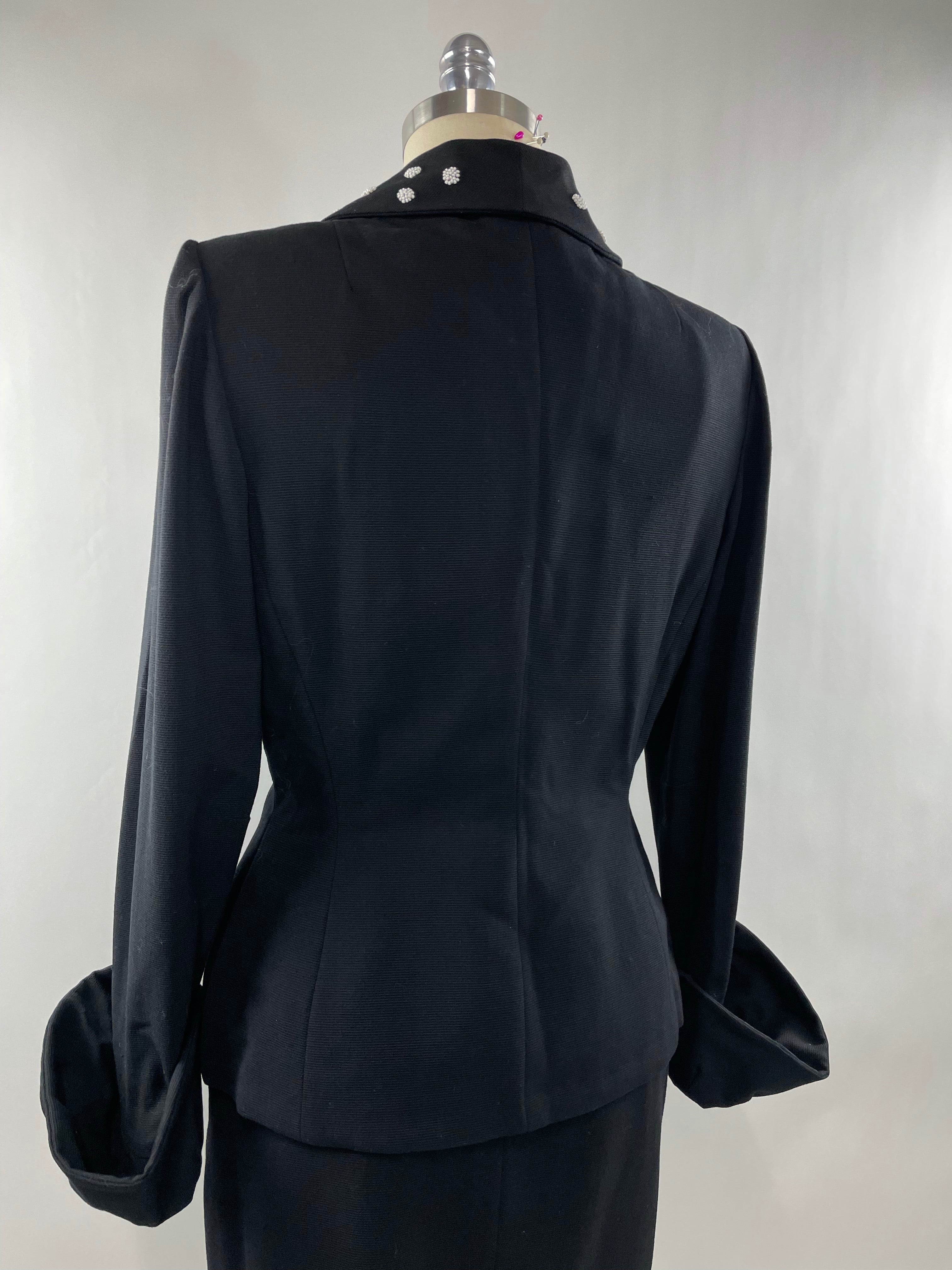 1950s Black Lilli Ann Skirt Suit with White Beading Size XL