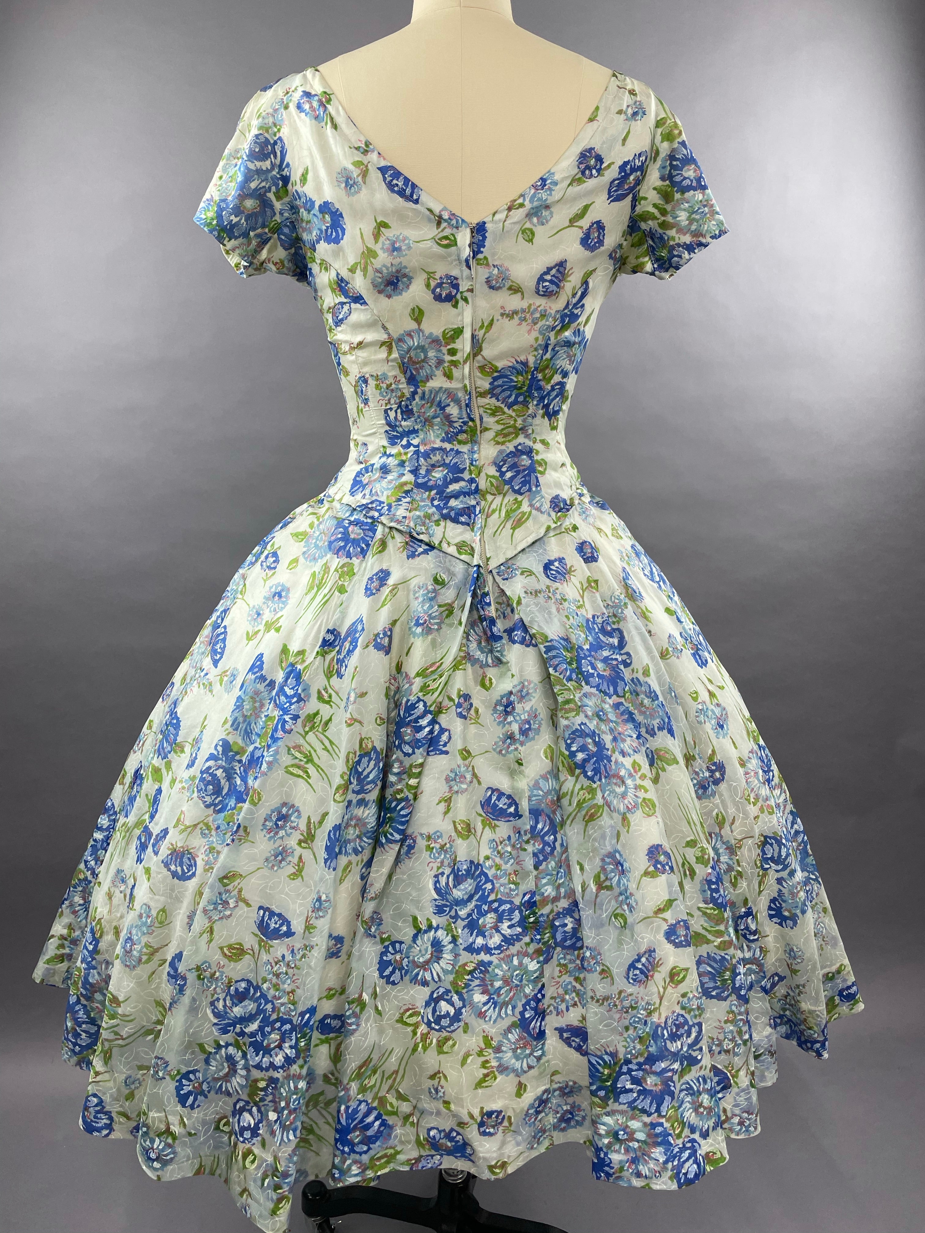 1950s Gigi Young Blue Floral Party Dress Size M