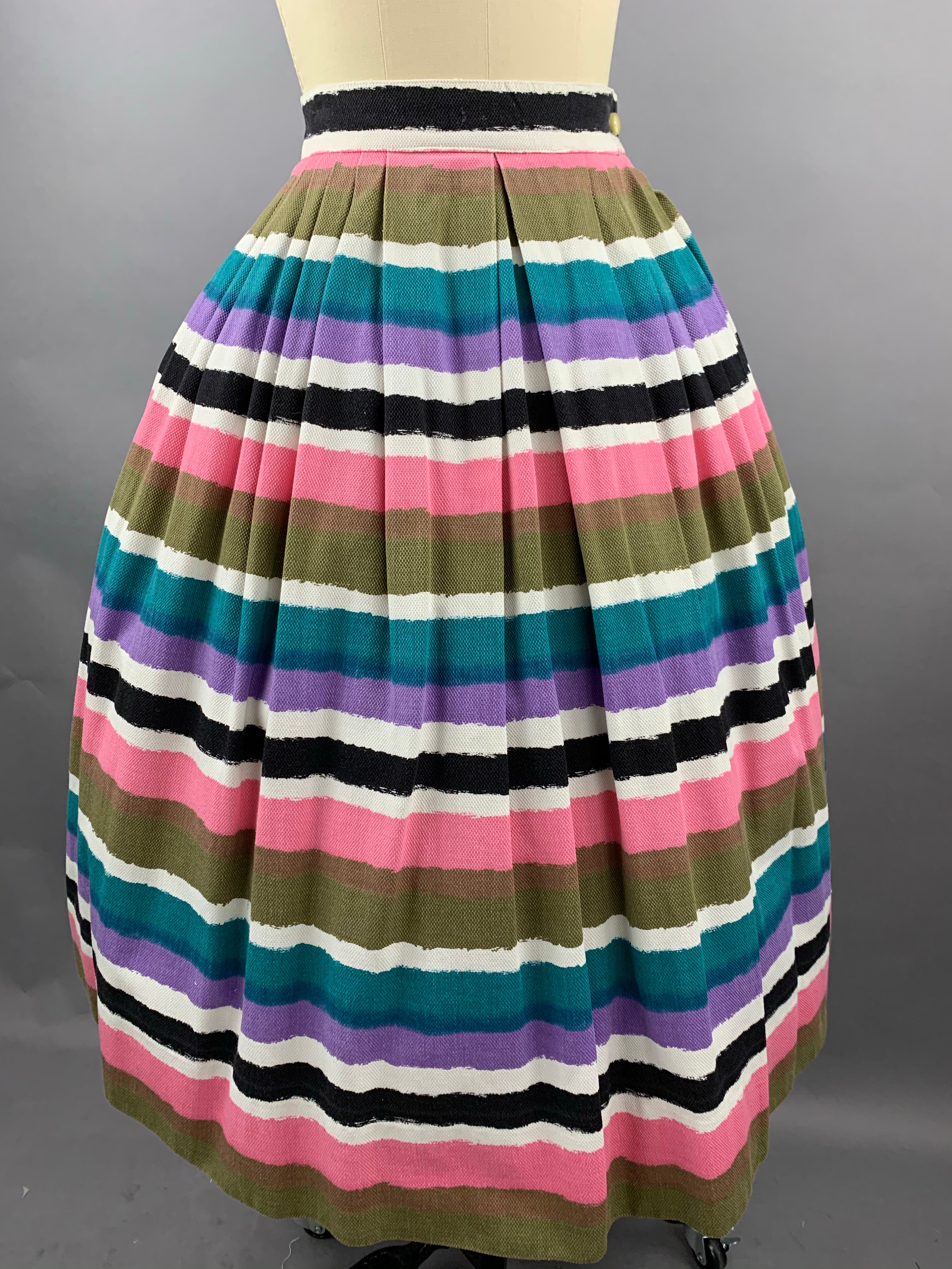 1960s Bobbie Brooks Rainbow Striped Cotton Pique Skirt Size M