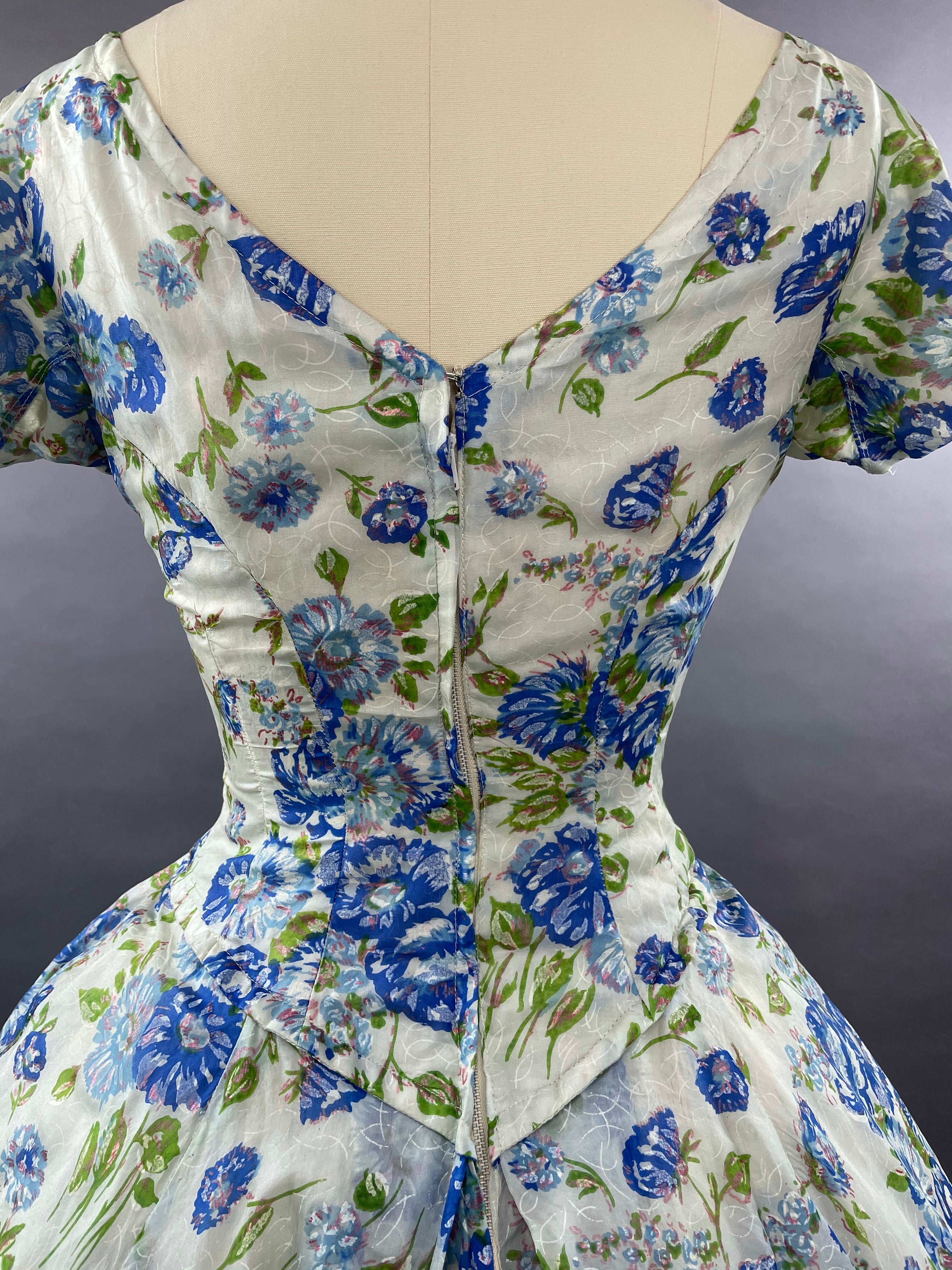 1950s Gigi Young Blue Floral Party Dress Size M