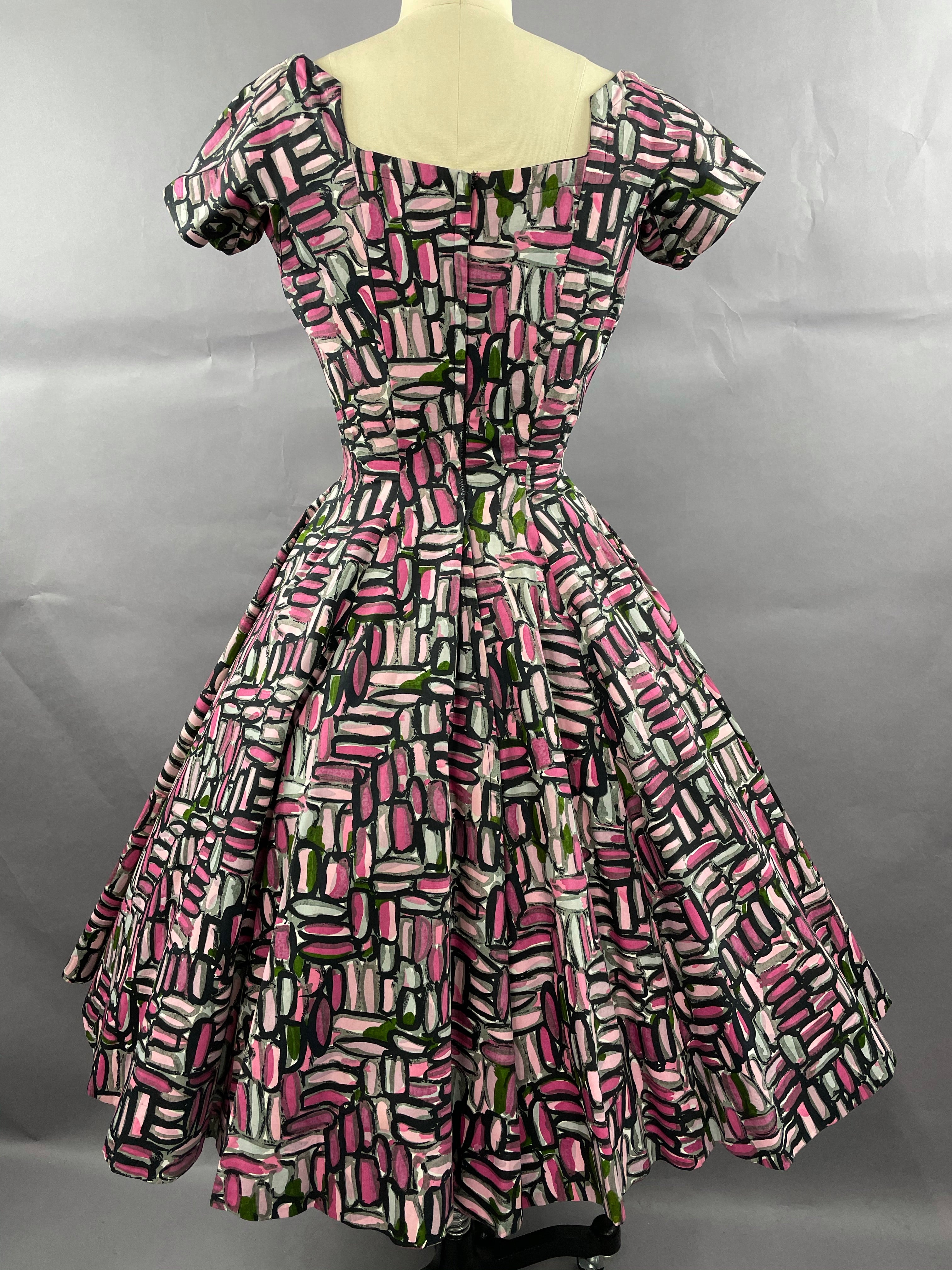 1950s Shades of Pink Suzy Perette brushstroke Cotton dress Size XS