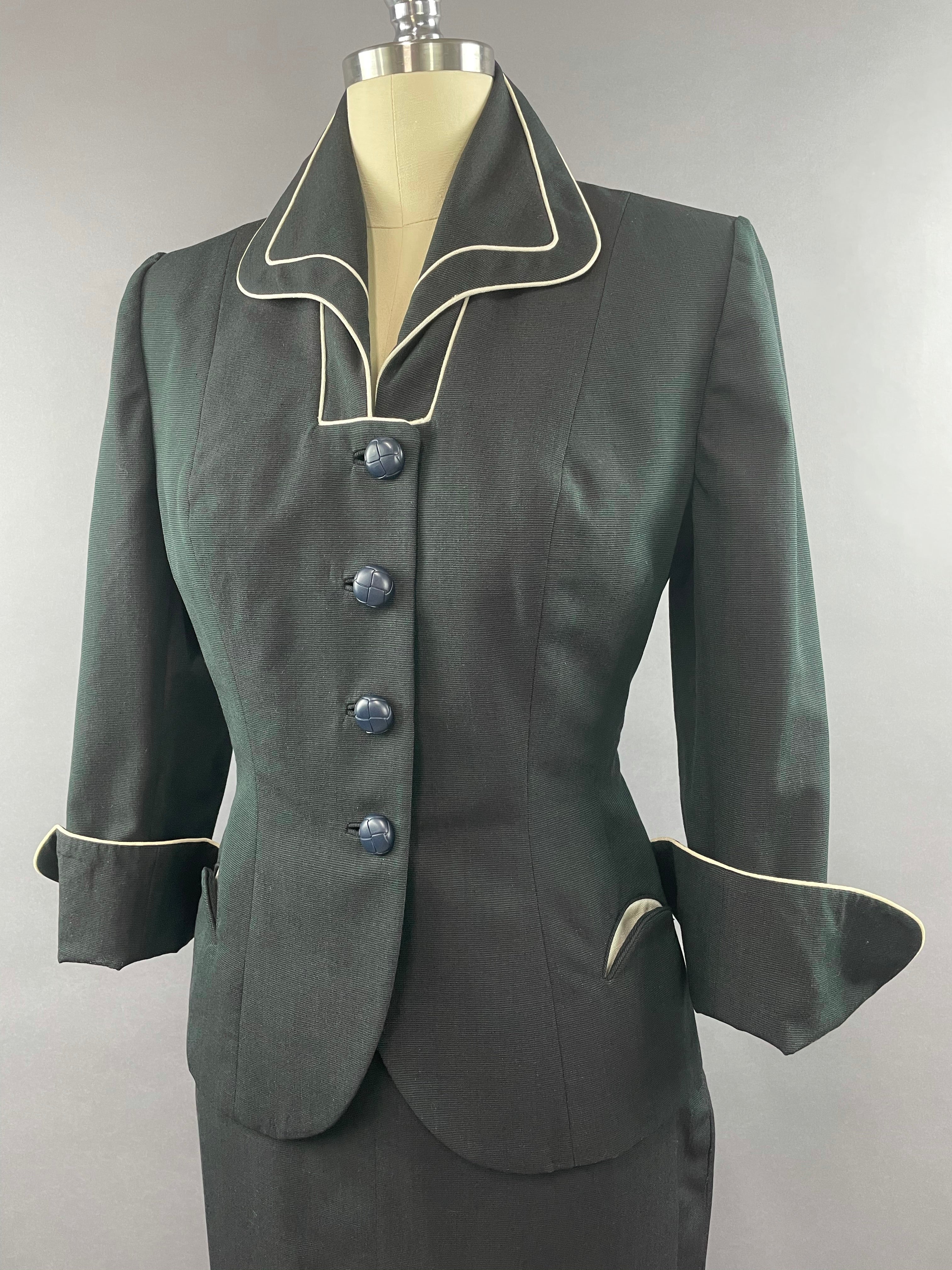 1950s Lilli Ann Lilli Annette Dark Blue Shot Skirt Suit Size S