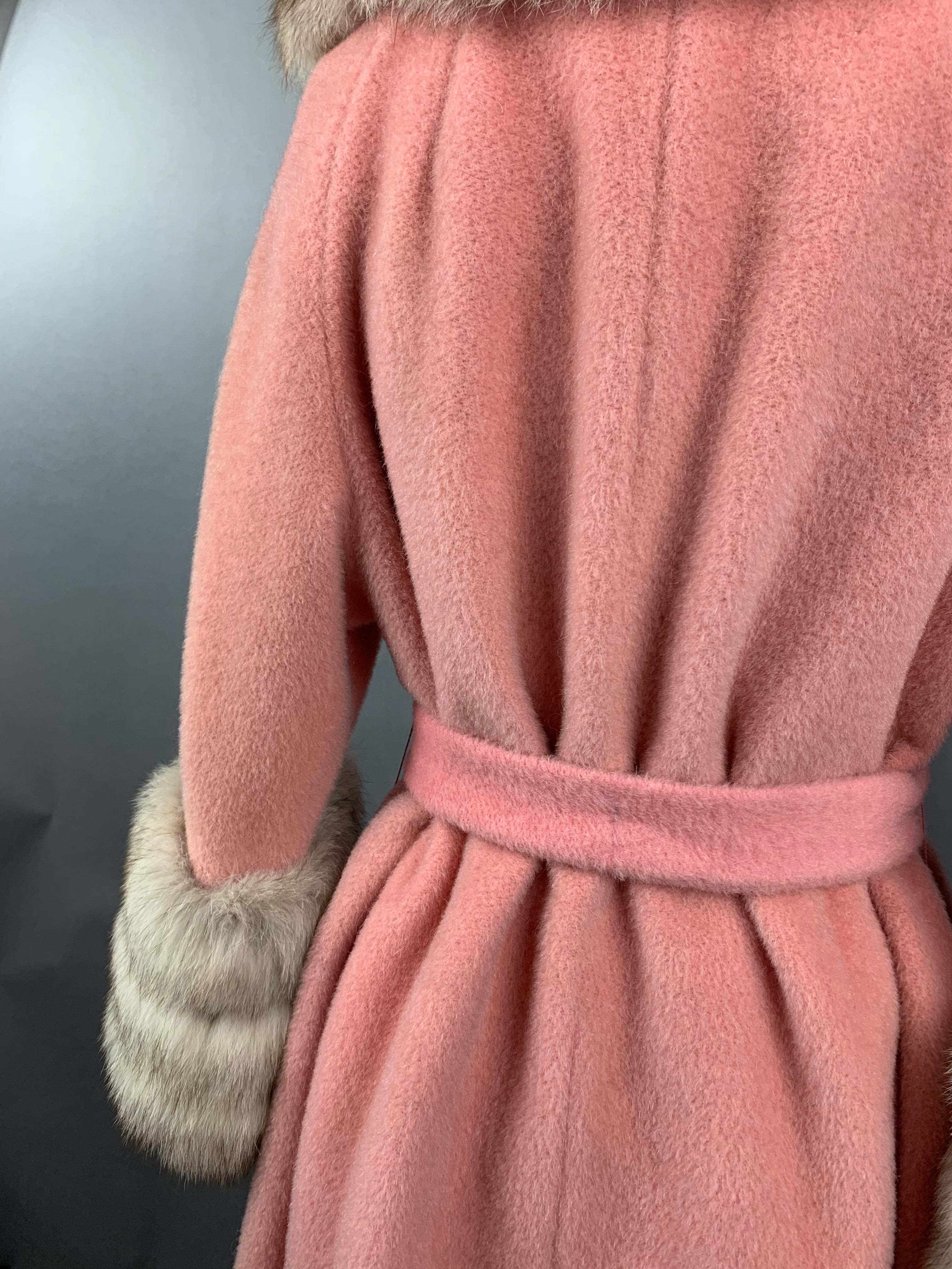 1960s Baby Pink Lilli Ann Norwegian Fox Fur Coat Size M Size L Size XL